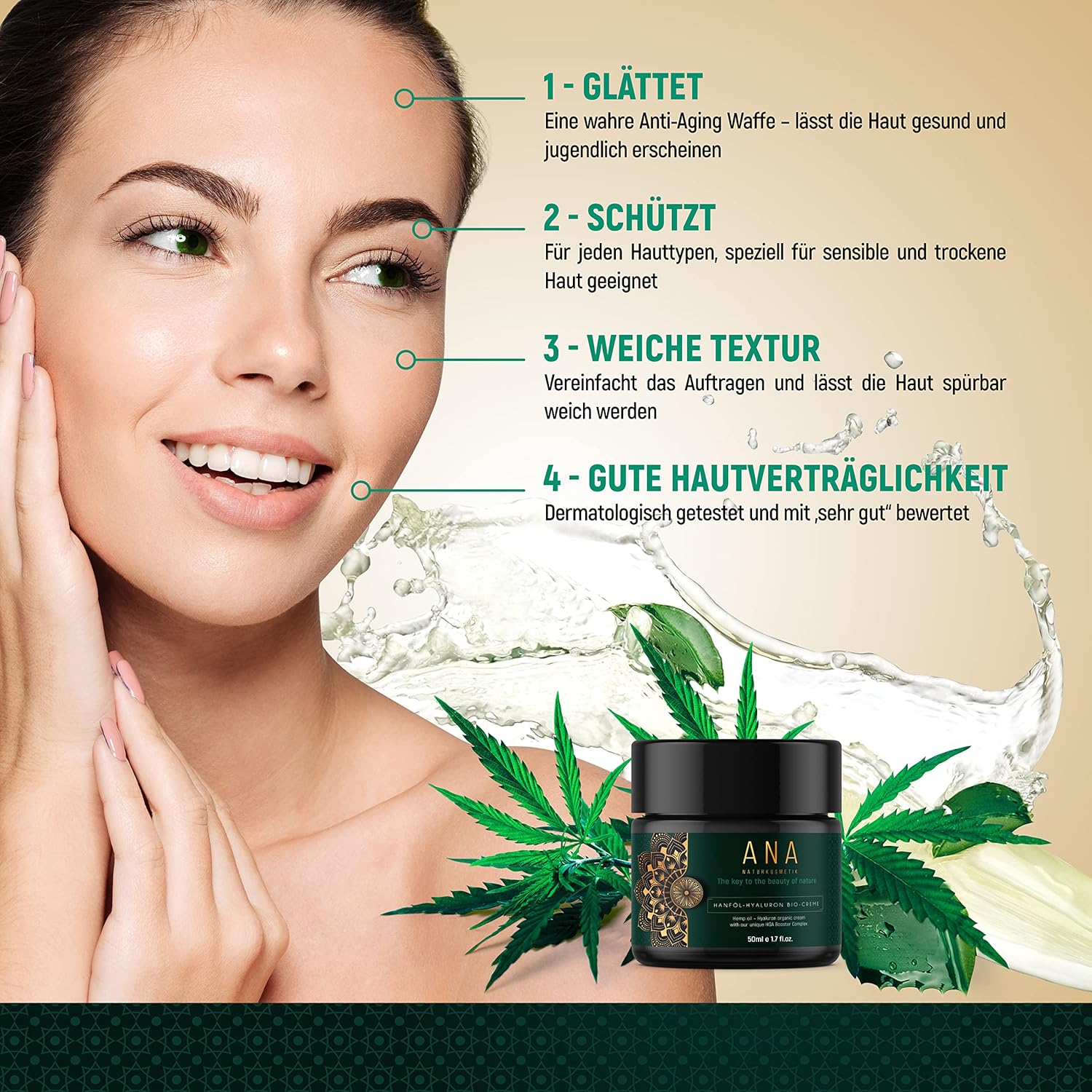 Thumbnail 3 de ANA Naturkosmetik BIO Hyaluronsäure Anti-Aging Feuchtigkeitscreme (50 ml) für Gesicht & Hals