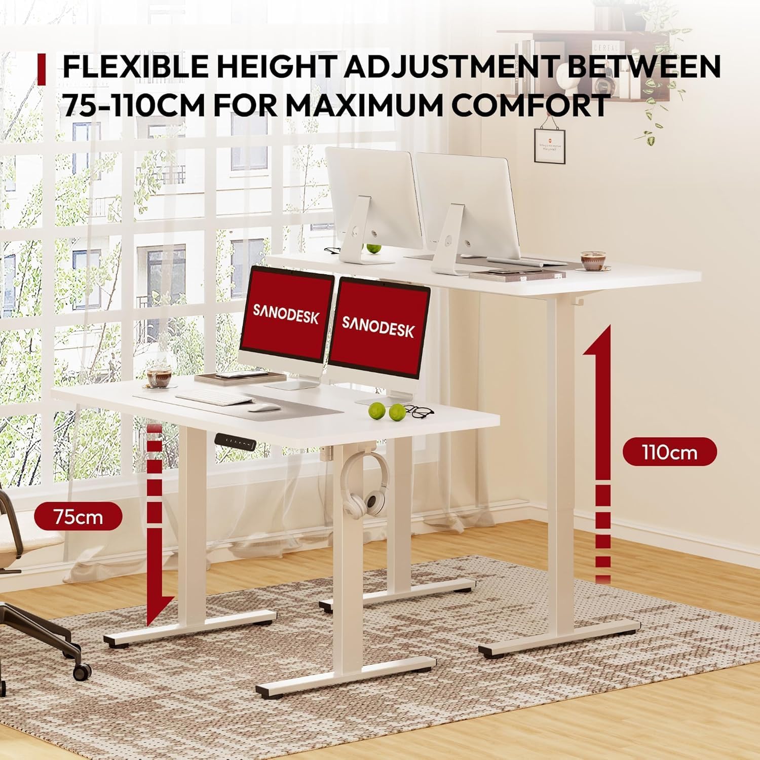 Detalle de SANODESK Q1 Bureau Assis Debout 180 x 80 cm – Plateau FSC, Réglable Électrique, 4 Mémoire, Monobloc