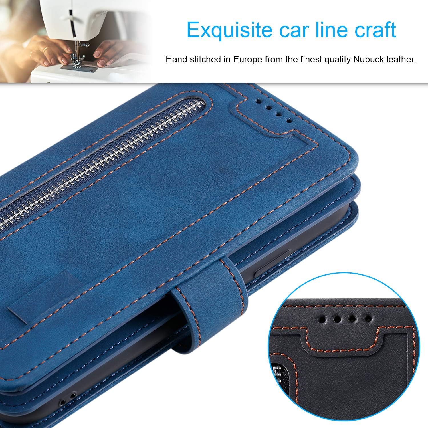 Detalle de UEEBAI Wallet-Hülle für Samsung Galaxy A35 5G – Vintage PU-Leder mit Reißverschluss, 9 Kartenfächer, Standfunktion und Trageband
