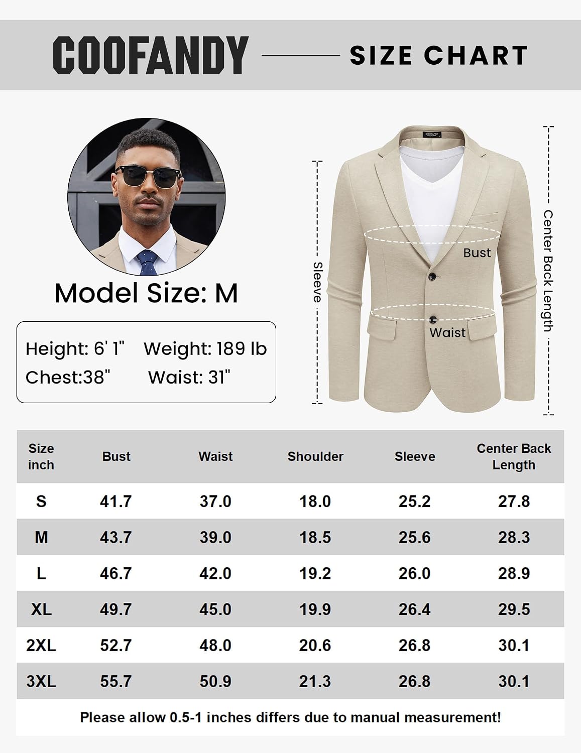 Detalle 2 de COOFANDY Men's Casual Knit Blazer, Lightweight Two-Button Sport Coat