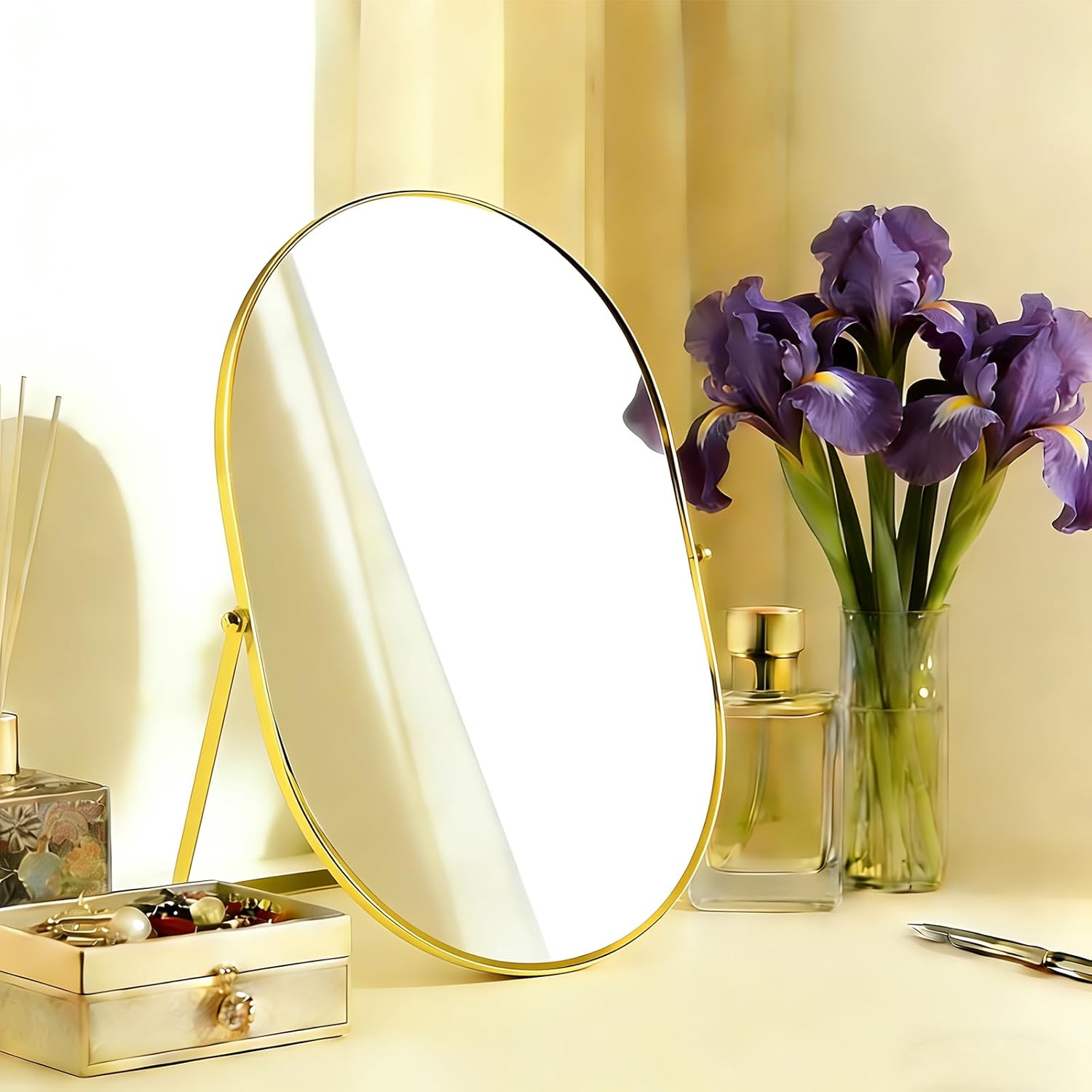 Thumbnail 6 de ROYUEXT Oval Table Top Mirror (Gold) with Adjustable Metal Frame Stand