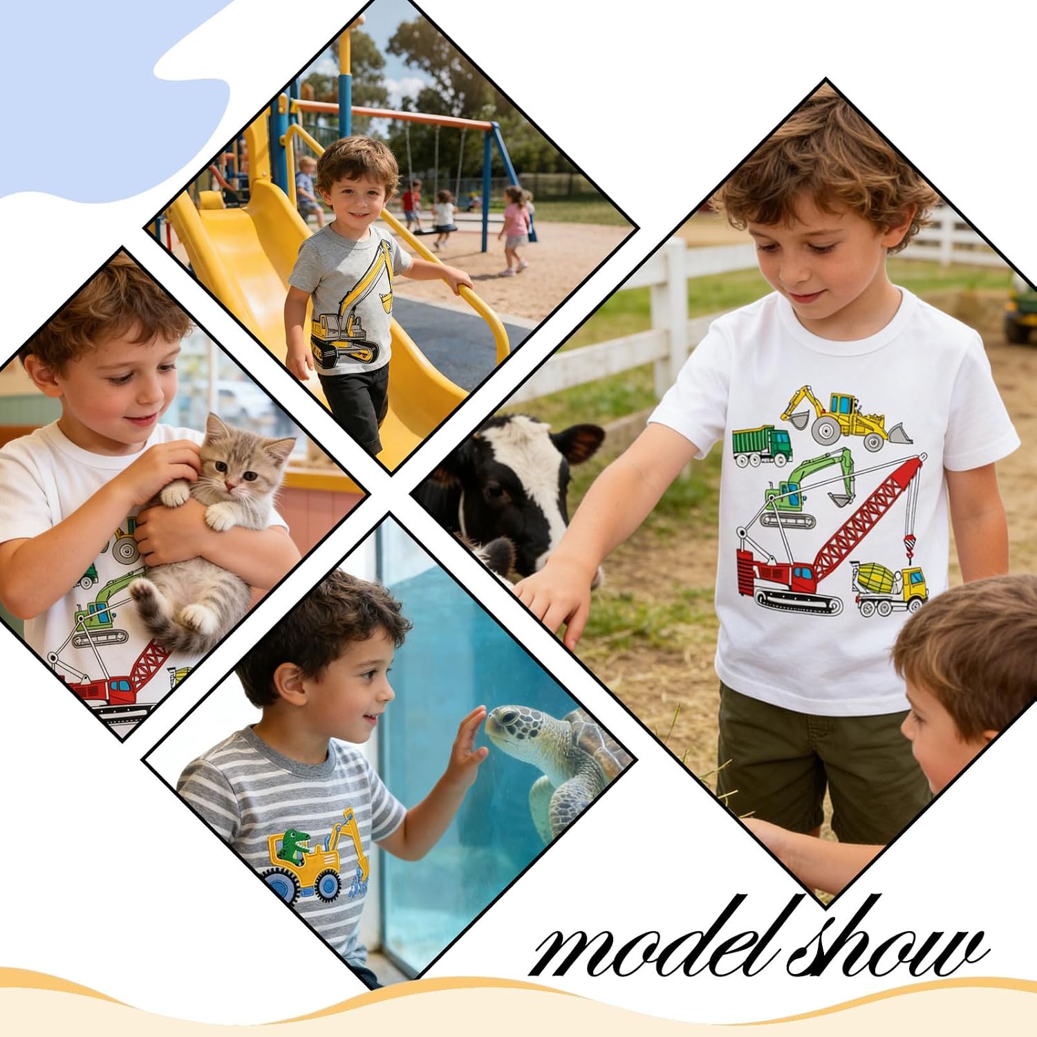 Thumbnail 1 de Kinder T-Shirt Jungen Kurzarm „Cartoon Bagger“ im 3er-Pack (2–7 Jahre) – Baumwolle & atmungsaktiv