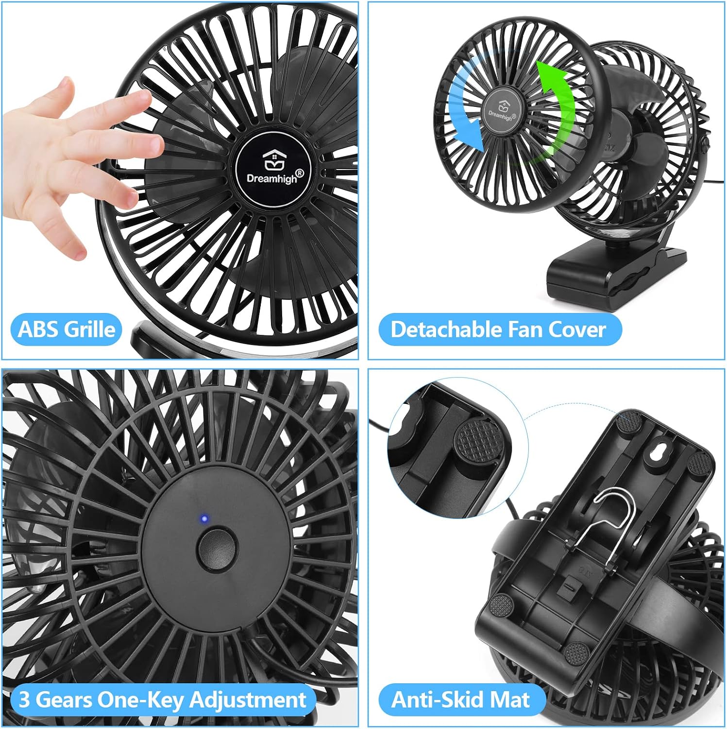 Thumbnail 4 de Dreamhigh® Mini USB Fan: 360° Clip & Table Fan for Desk — Quiet, Portable and USB-Powered