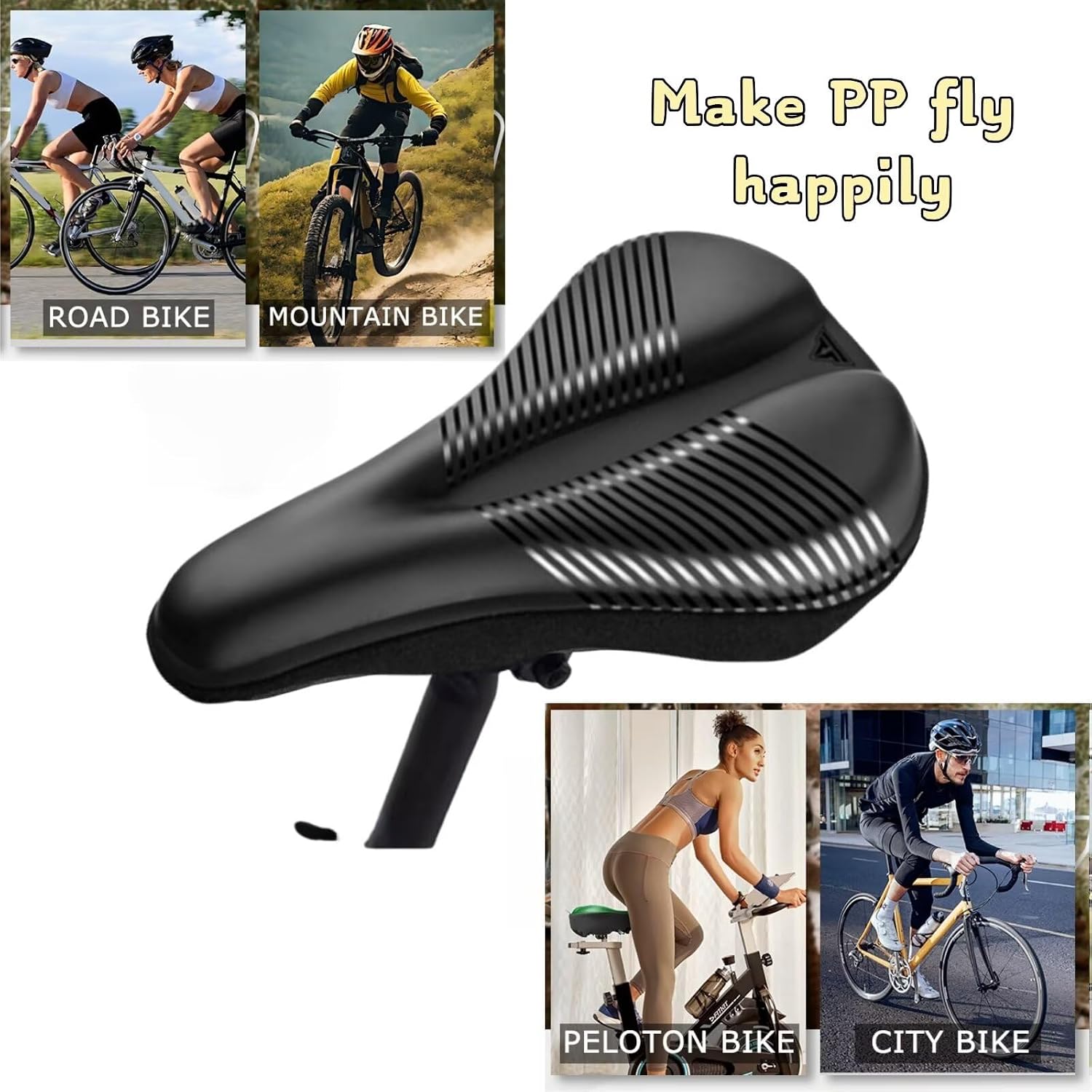 Detalle de ROSSRORE Premium Gel Bike Seat Cushion Cover — 11x7 inches, Universal Fit