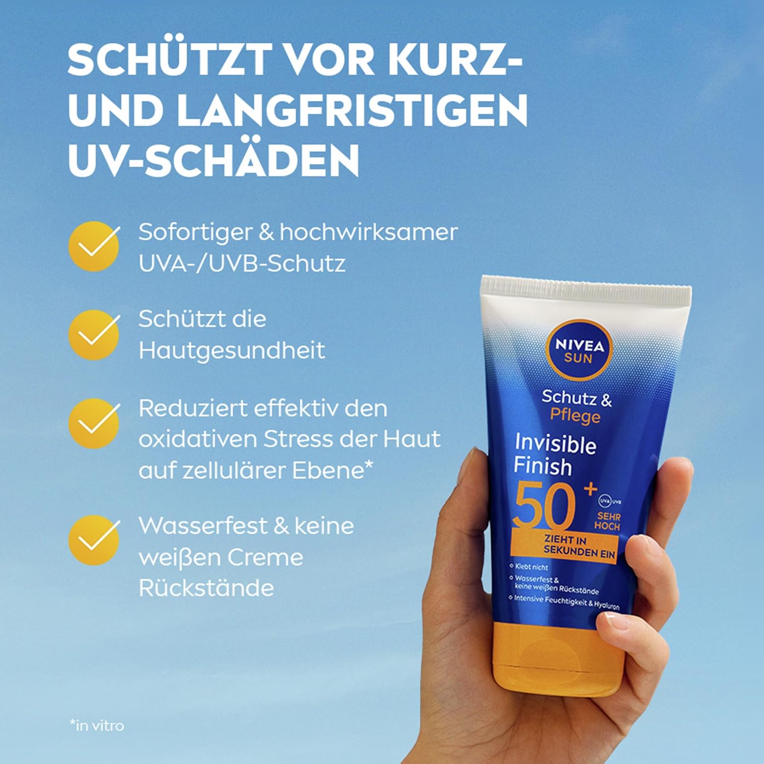 Thumbnail 2 de NIVEA SUN Schutz & Pflege Invisible Finish LSF 50+ mit Hyaluron – wasserfester Sonnenschutz ohne weiße Rückstände (150 ml)