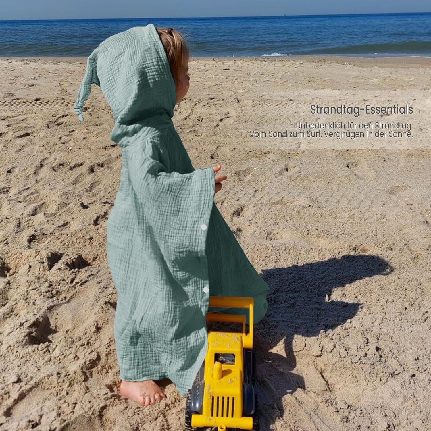 Thumbnail 2 de lulumoon Badeponcho Kinder Kapuzenhandtuch aus Musselin-Baumwolle 60 × 60 cm – Salbei Grün