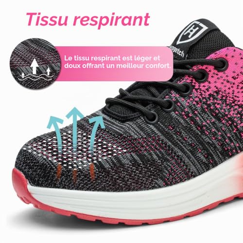 Detalle de Bawalon Chaussures de Sécurité – Légères et Respirantes avec Embout en Acier, Rose EU 36