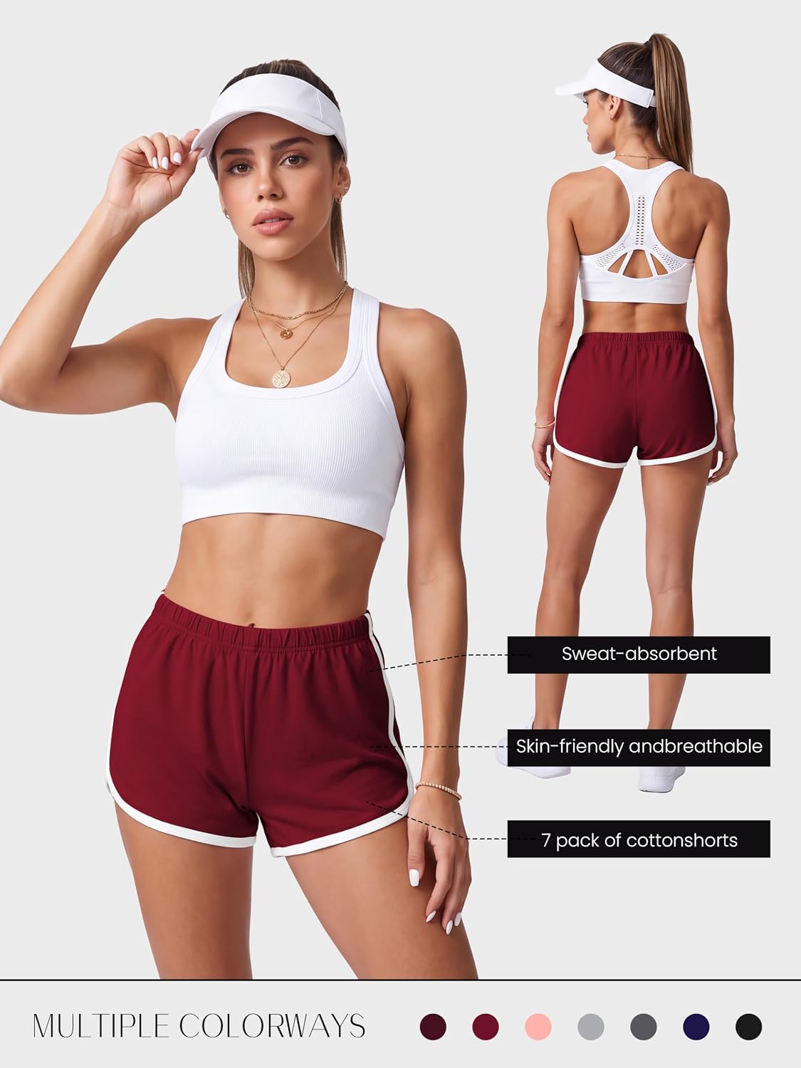 Detalle de URATOT 7 Pack Women’s Cotton Shorts with Dolphin Cut – Multi-Color, Breathable Lounge & Workout Shorts