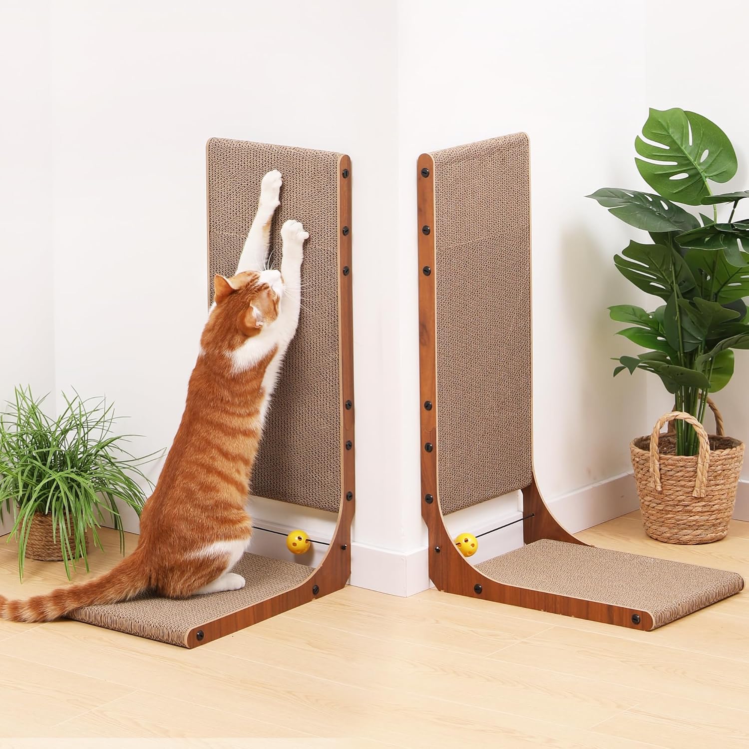 Thumbnail 4 de FUKUMARU Lot de 2 griffoirs en carton en forme de L, 68 cm (couleur noisette) pour chat d’intérieur