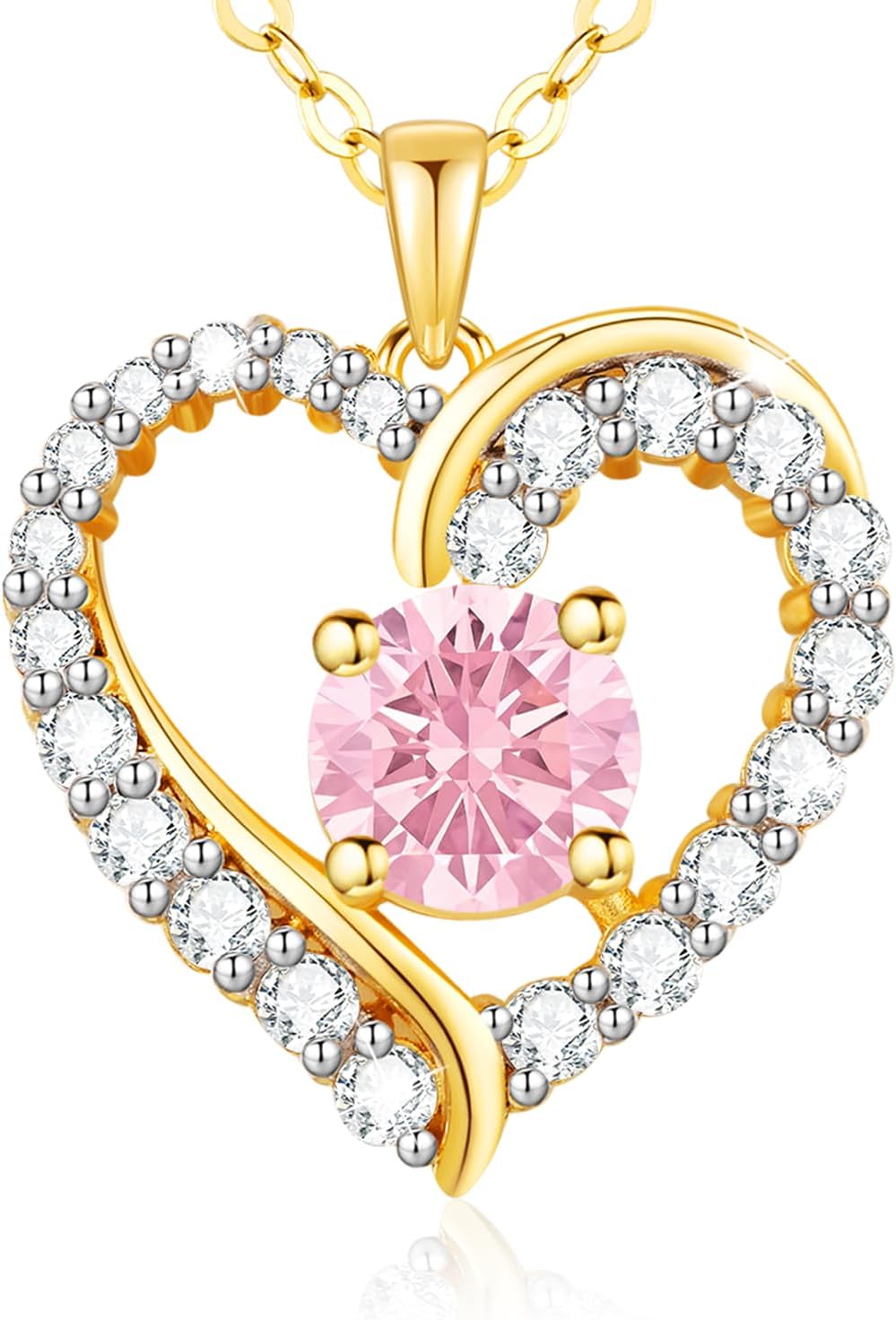 Thumbnail 6 de LAVUMO Damen-Halskette 14K Gold Herz mit Geburtsstein | 925er Silber, Doppelherz-Design