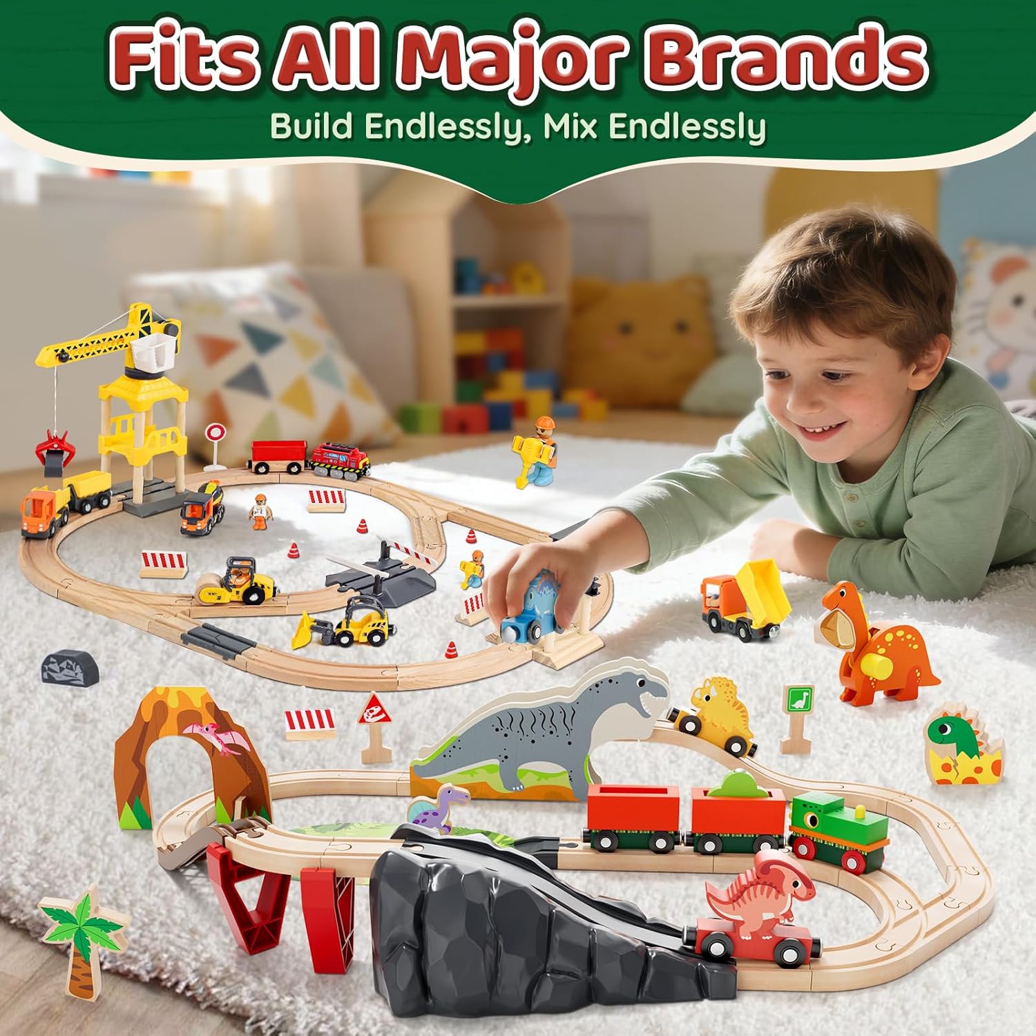 Detalle 2 de Lehoo Castle Wooden Train Set with Dinosaur Track - A versatile, kid-friendly railway adventure