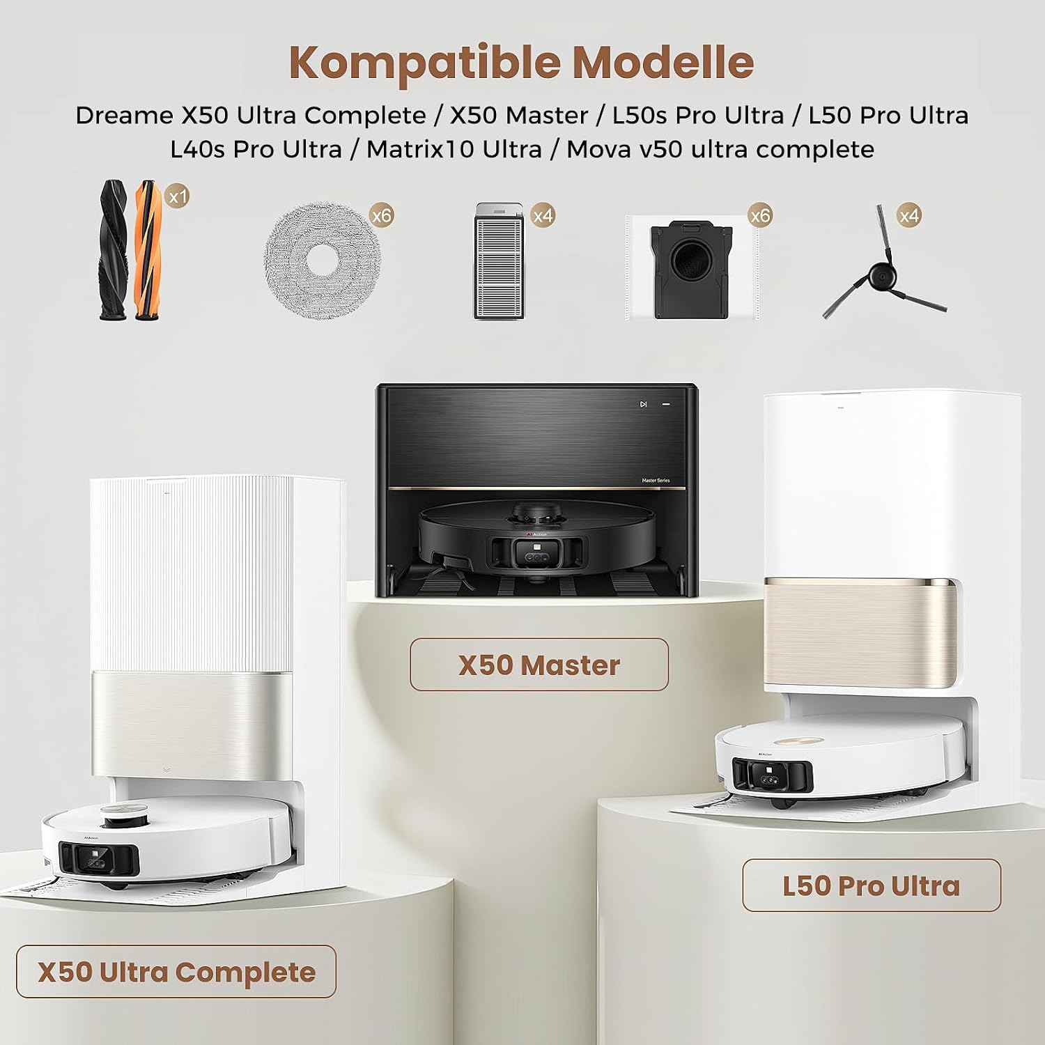 Detalle de 24 Stück Zubehörset für Dreame X50 Ultra Serie – Ersatzteile inklusive Staubbeutel, Filter und Bürsten