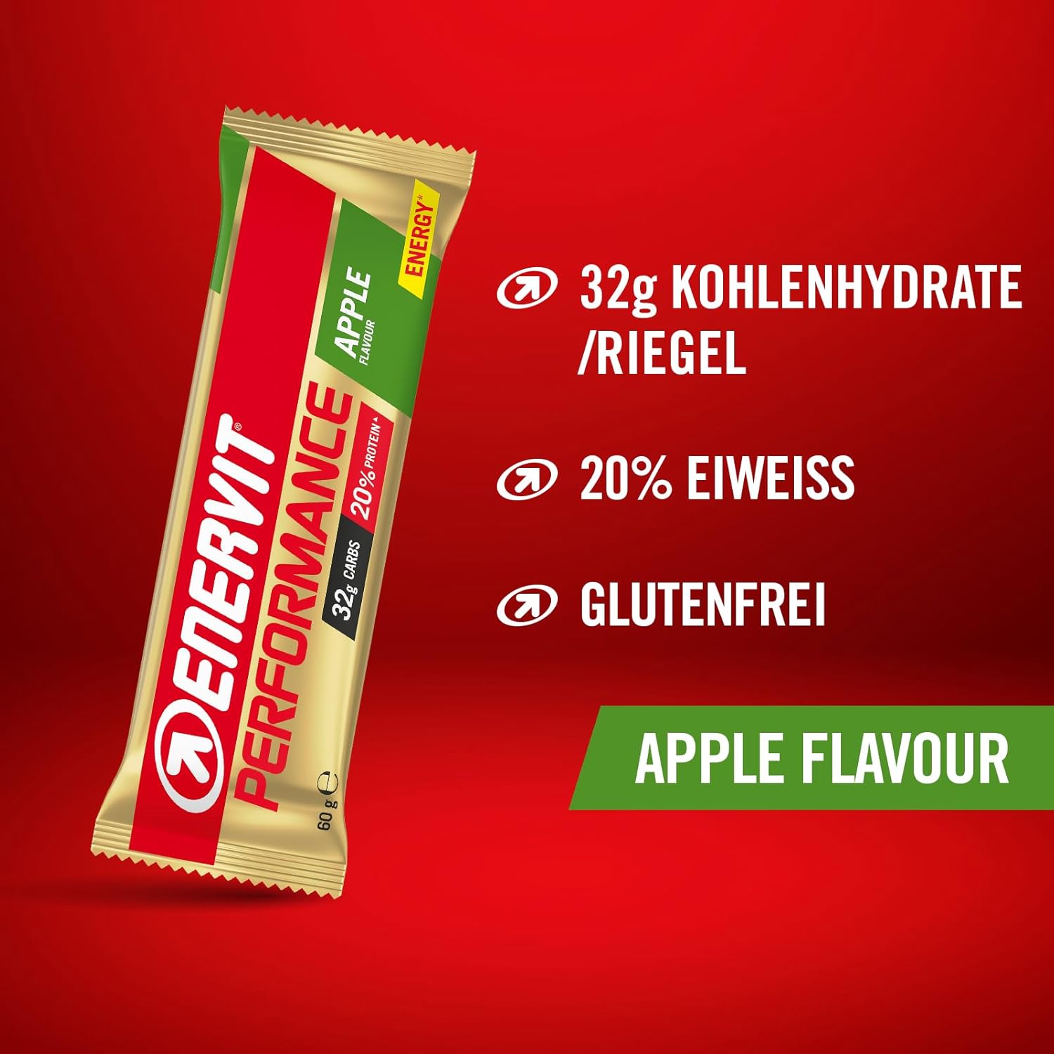 Detalle de Enervit Performance Bar Apple Energieriegel mit Apfelgeschmack – 12 Riegel