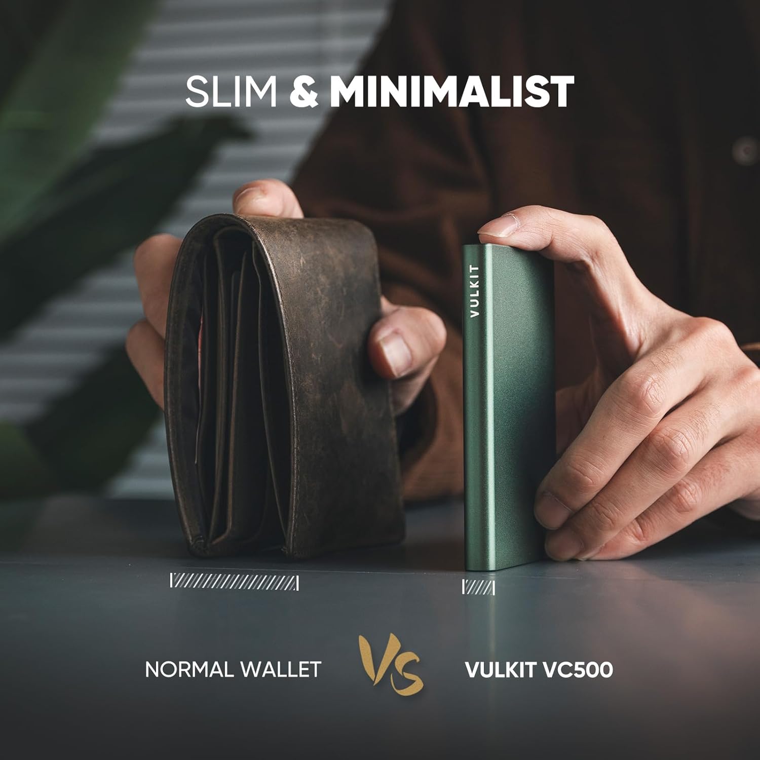 Thumbnail 2 de VULKIT Slim Aluminium Credit Card Holder (RFID blocking) with Pop-Up Wallet Design, Green