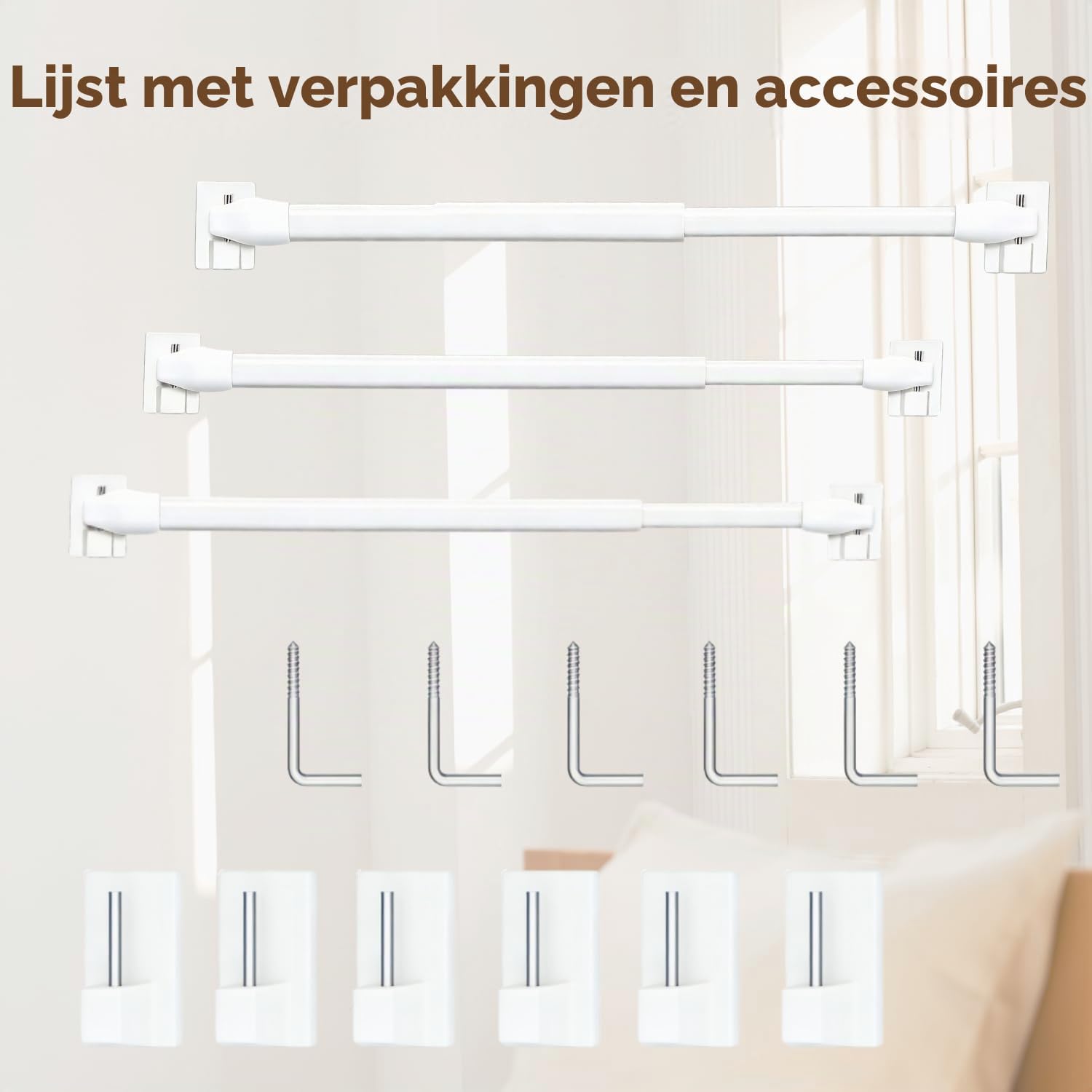 Thumbnail 6 de Venwemong NO2-WLBG-3 uitschuifbare vitrageset, 40-70 cm, wit