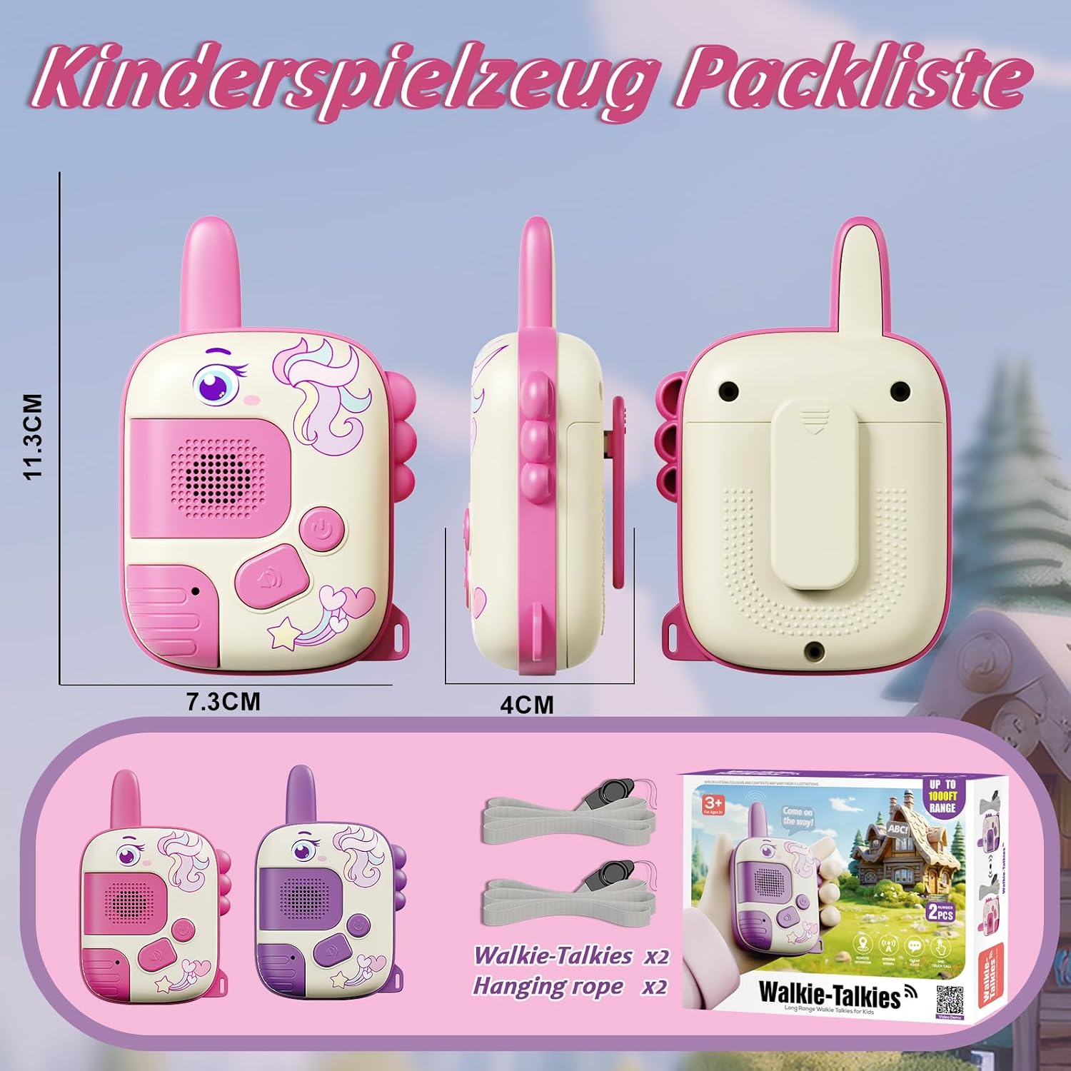 Detalle 2 de Kinder-Walkie-Talkies (ab 3–8 Jahren) mit Einhorn-Design – robustes Spielzeug für Outdoor-Abenteuer