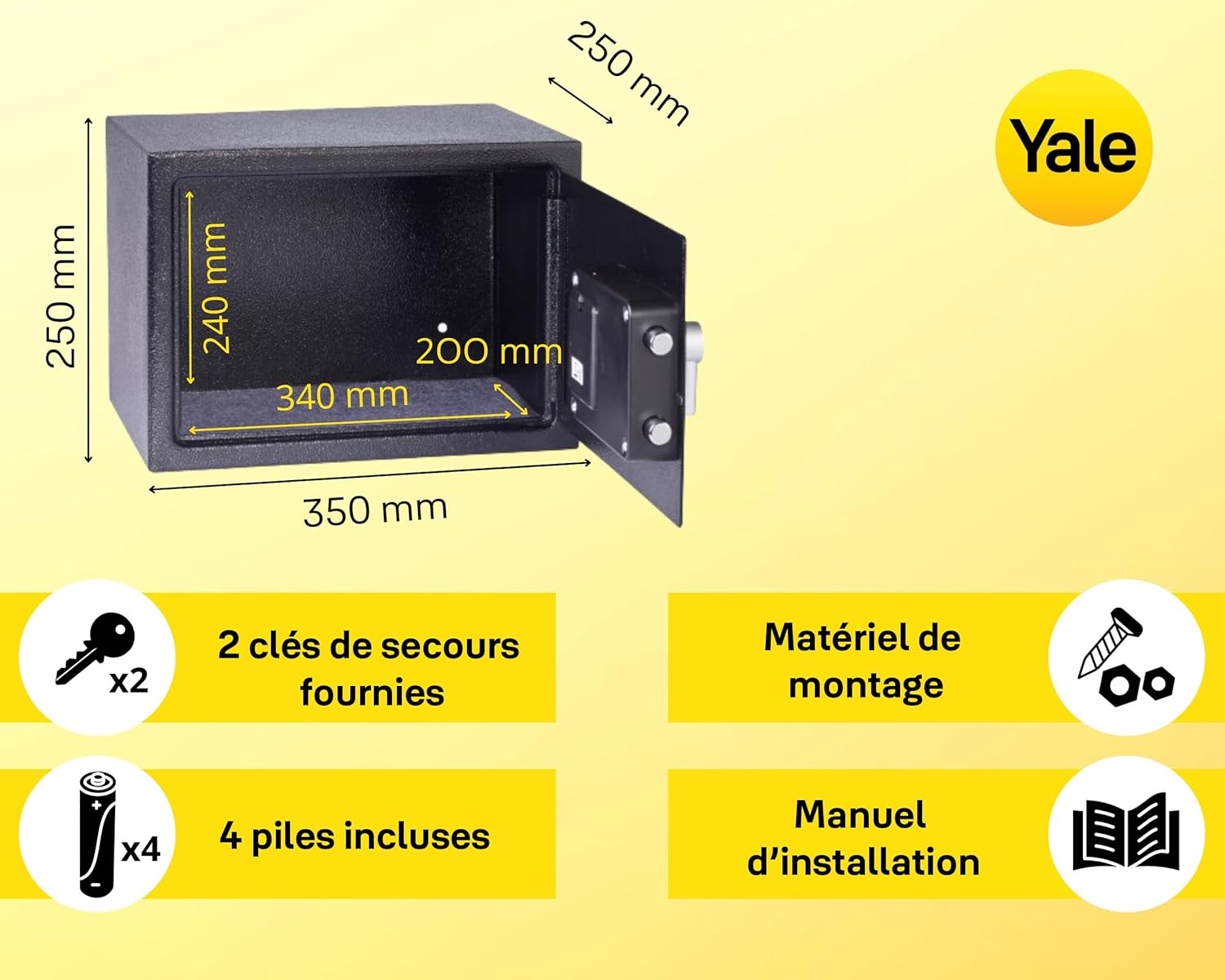 Thumbnail 1 de Coffre-fort électronique Yale Medium 16,3 L – Serrure code 3 à 8 chiffres (YSV/250/DB2)