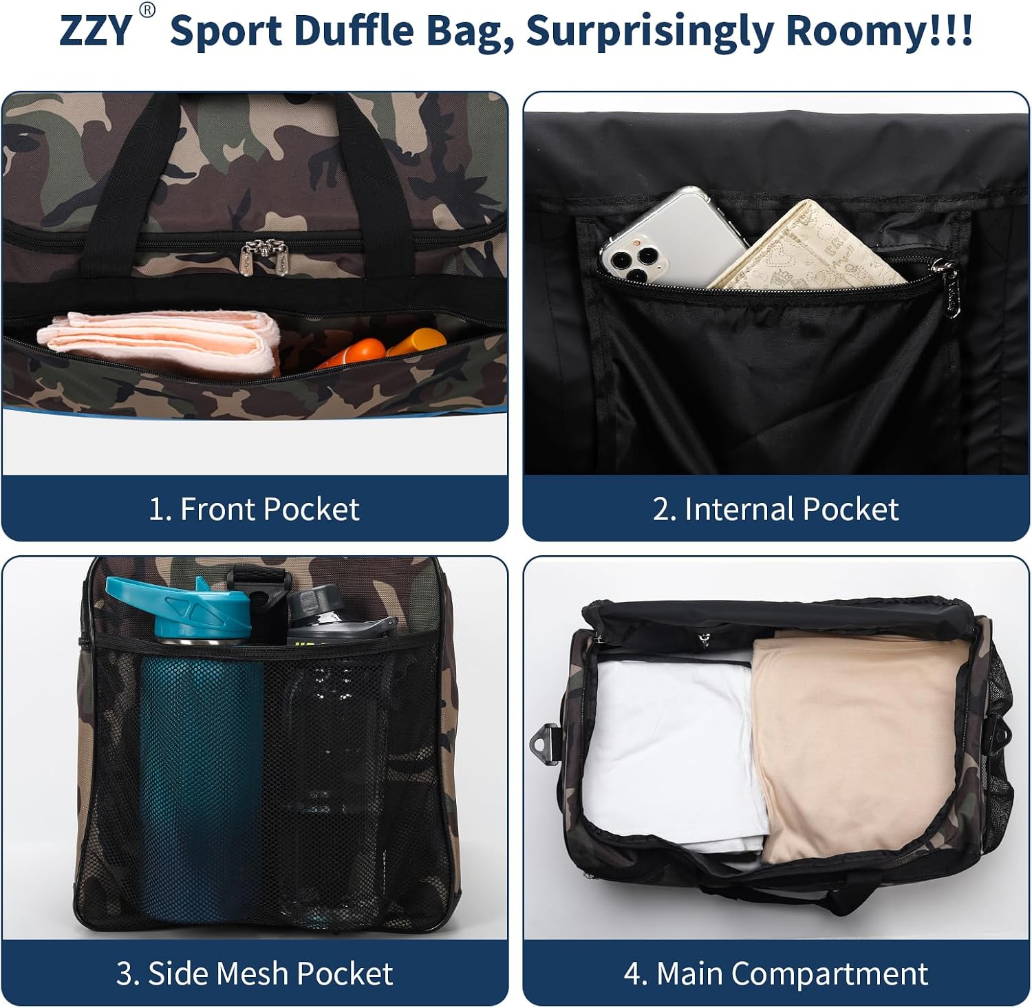Detalle de ZZY Sporttasche 40L – Reisetasche Fitness Tasche mit Schultergurt, Camouflage