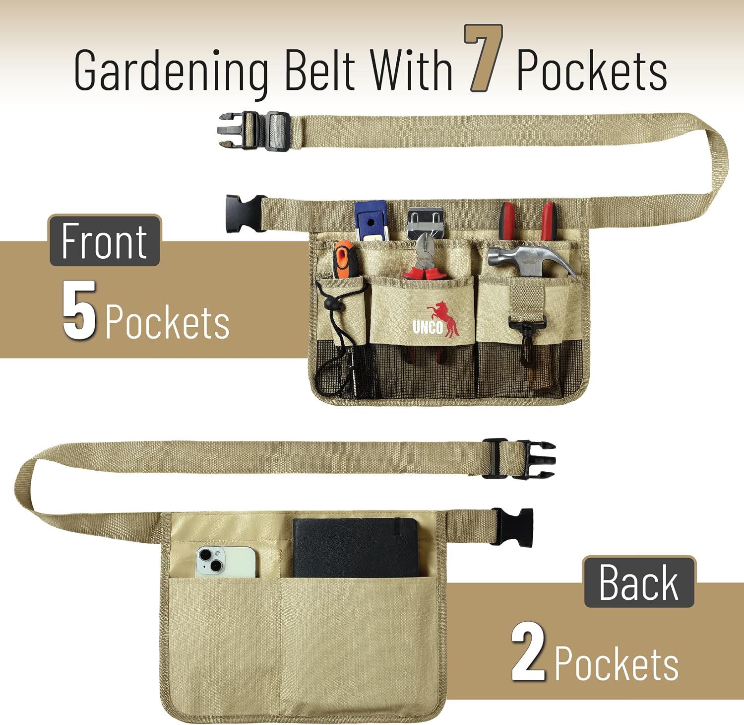 Detalle 2 de UNCO AXZN001U448VC Gardening Belt, Khaki, 7 Pockets, Water-Resistant