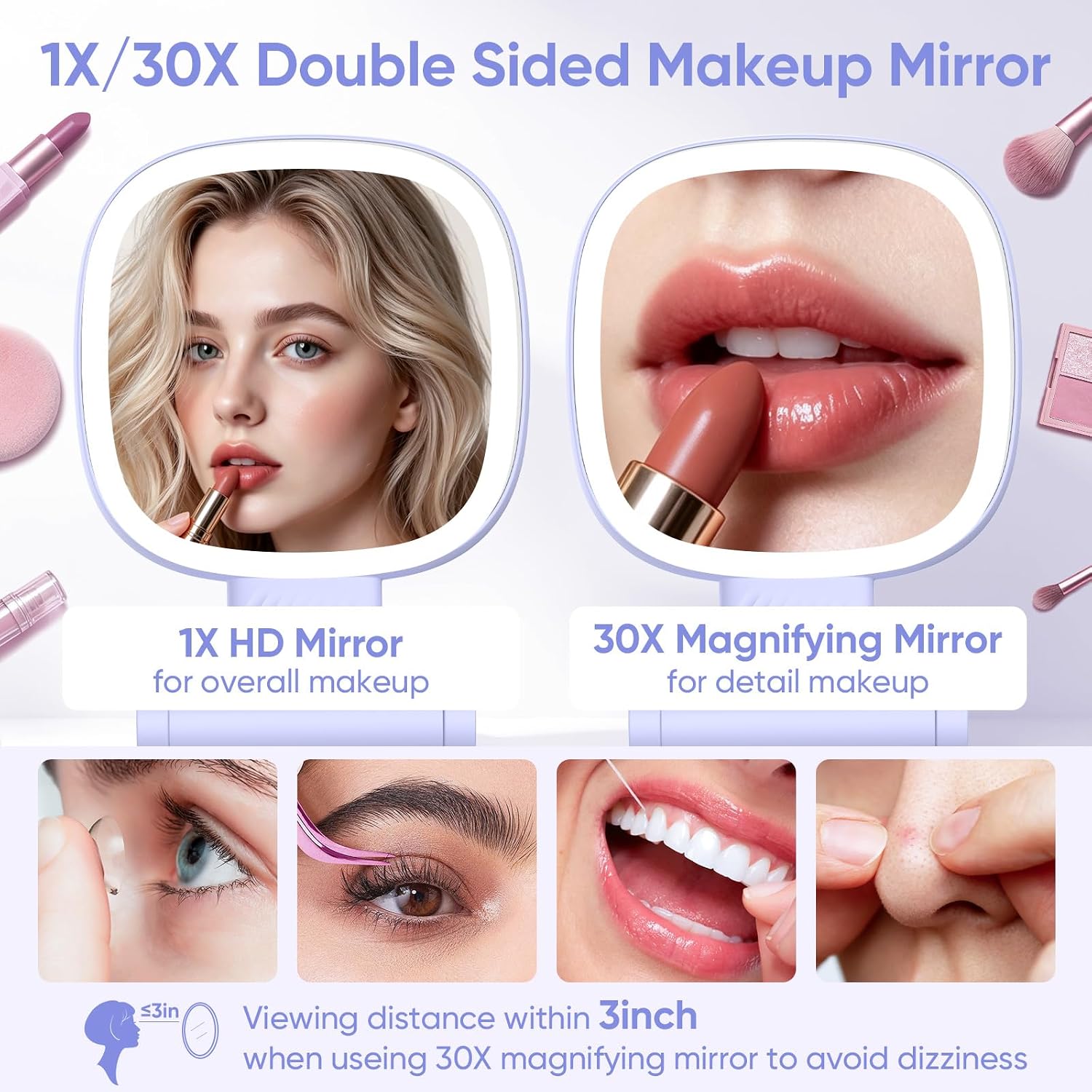 Detalle de FUNTOUCH Lighted Makeup Mirror, 30X Magnification
