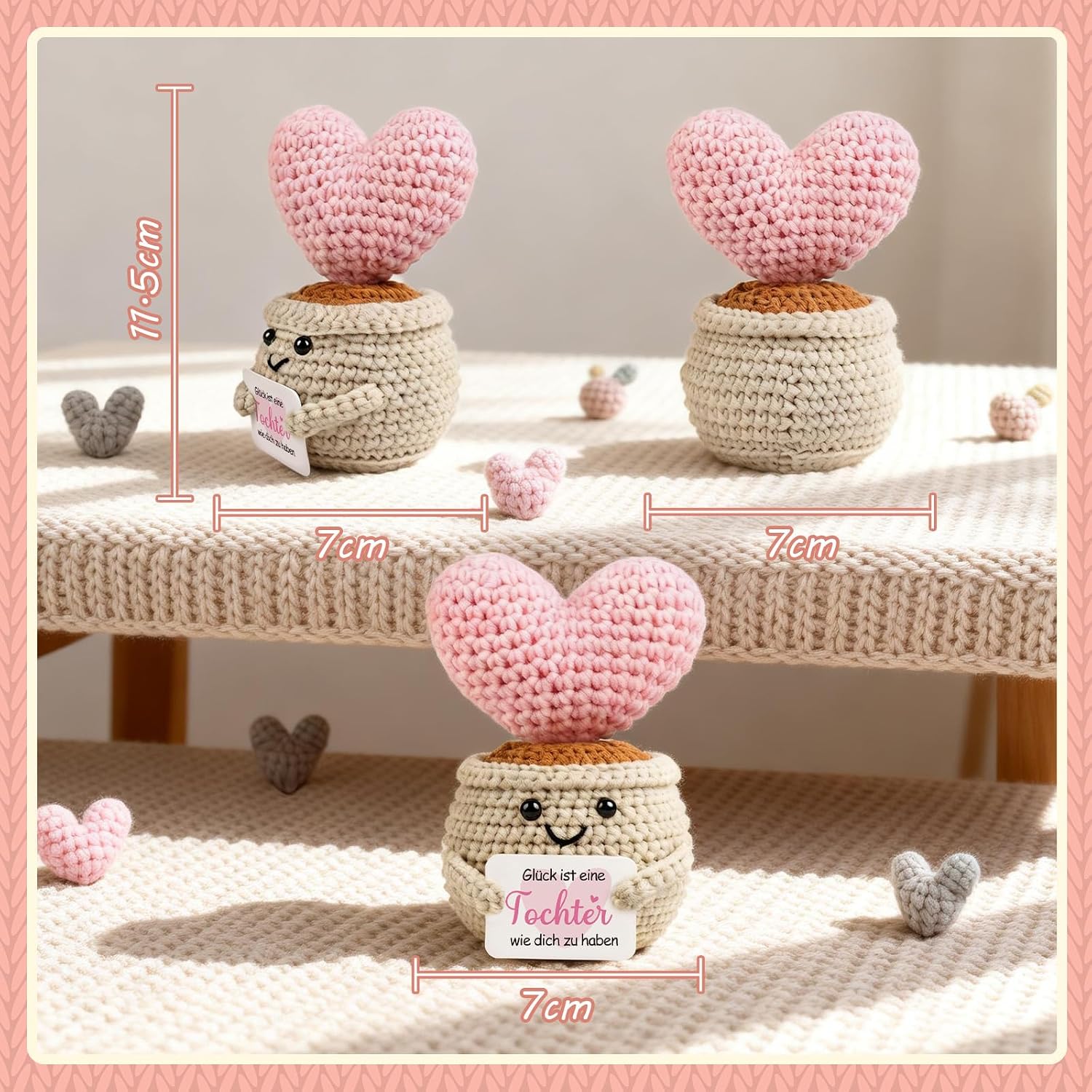 Detalle de Giftota Geschenk für Tochter von Mama – Handgehäkeltes Pocket Hug Herz mit Botschaft