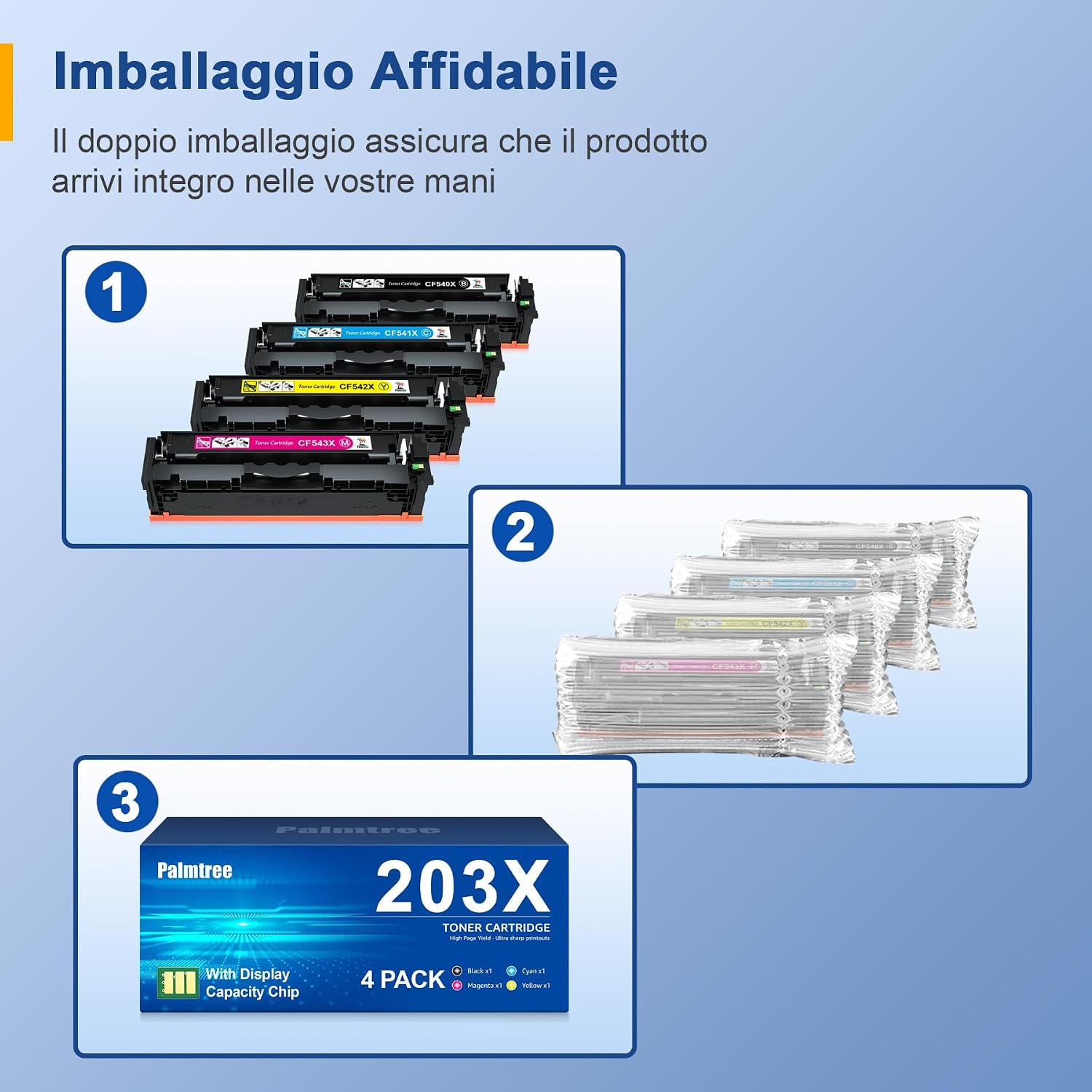 Thumbnail 6 de Palmtree 203X CF540X toner compatibile per HP 203X / HP 203A: 4-pack Nero, Ciano, Magenta, Giallo