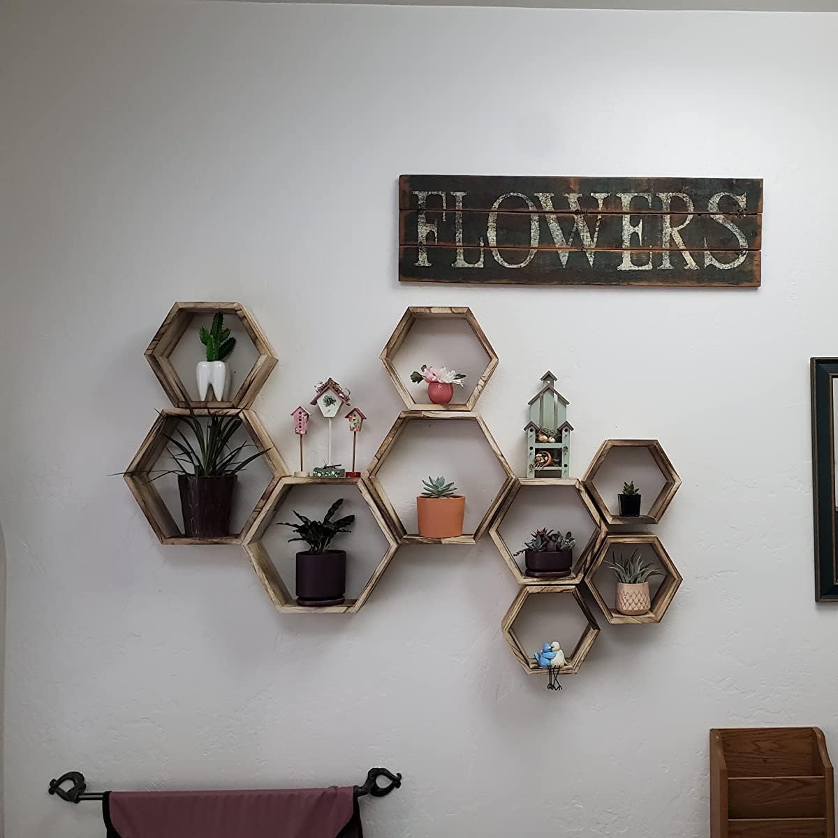 Detalle de WONFUlity sechseckige Holz-Wandregale (6er-Set) im Landhausstil