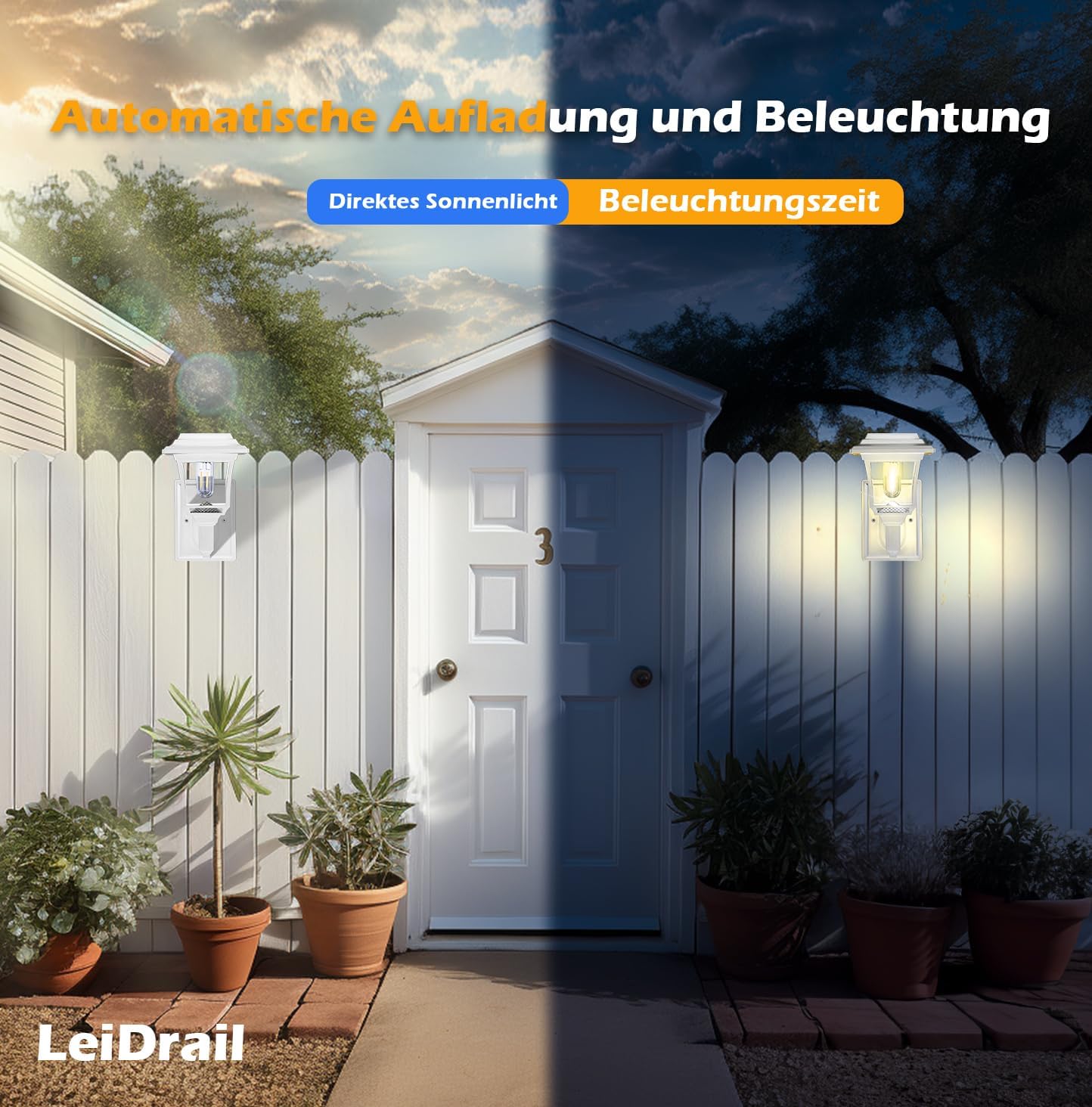 Thumbnail 2 de LeiDrail Solar Fence Lights (4 Pack): Outdoor Wall Lights with 360° Glow and Edison‑Style Modes