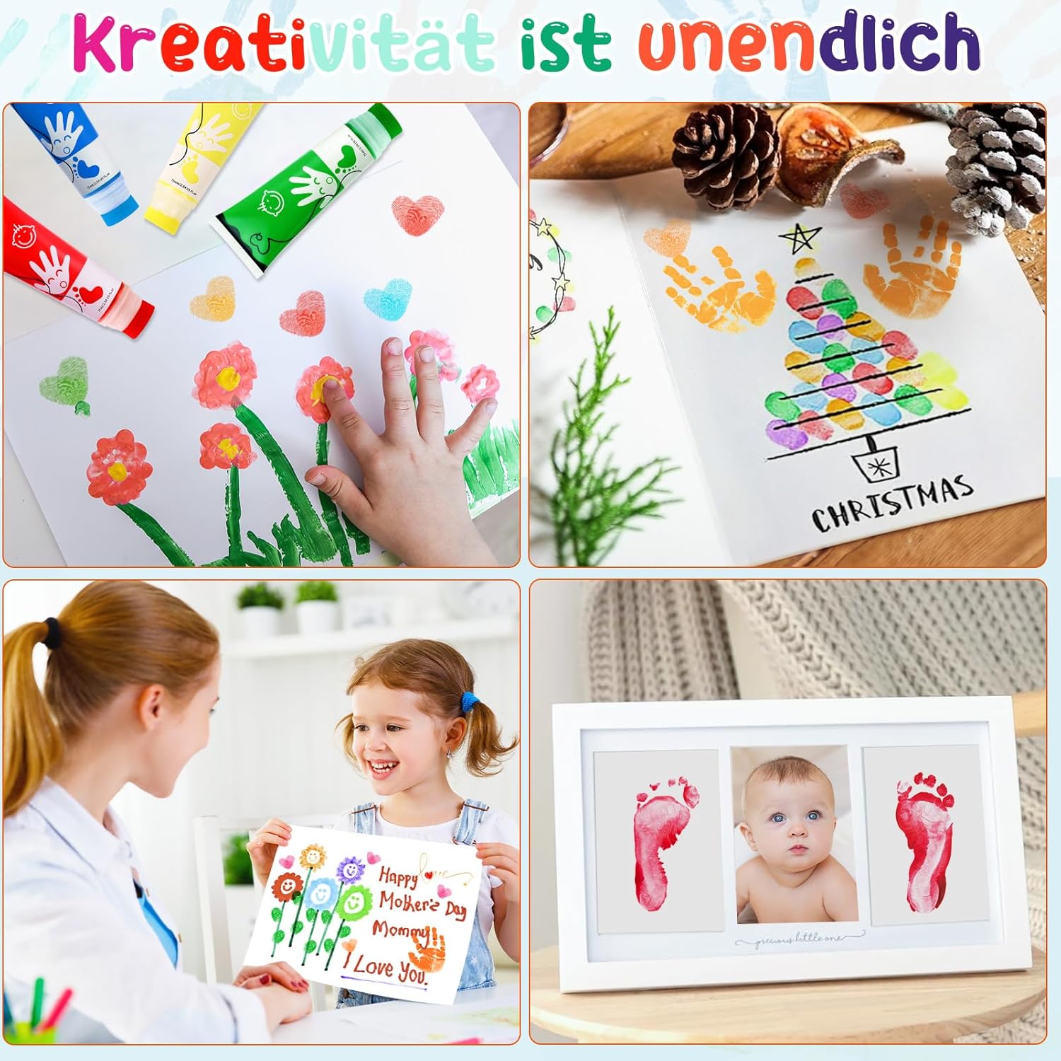 Detalle de TOGOU2S Fingerfarben Kinder Ungiftig mit Schwammkopf – 8 Farben, waschbar, 75 ml/Schlauch