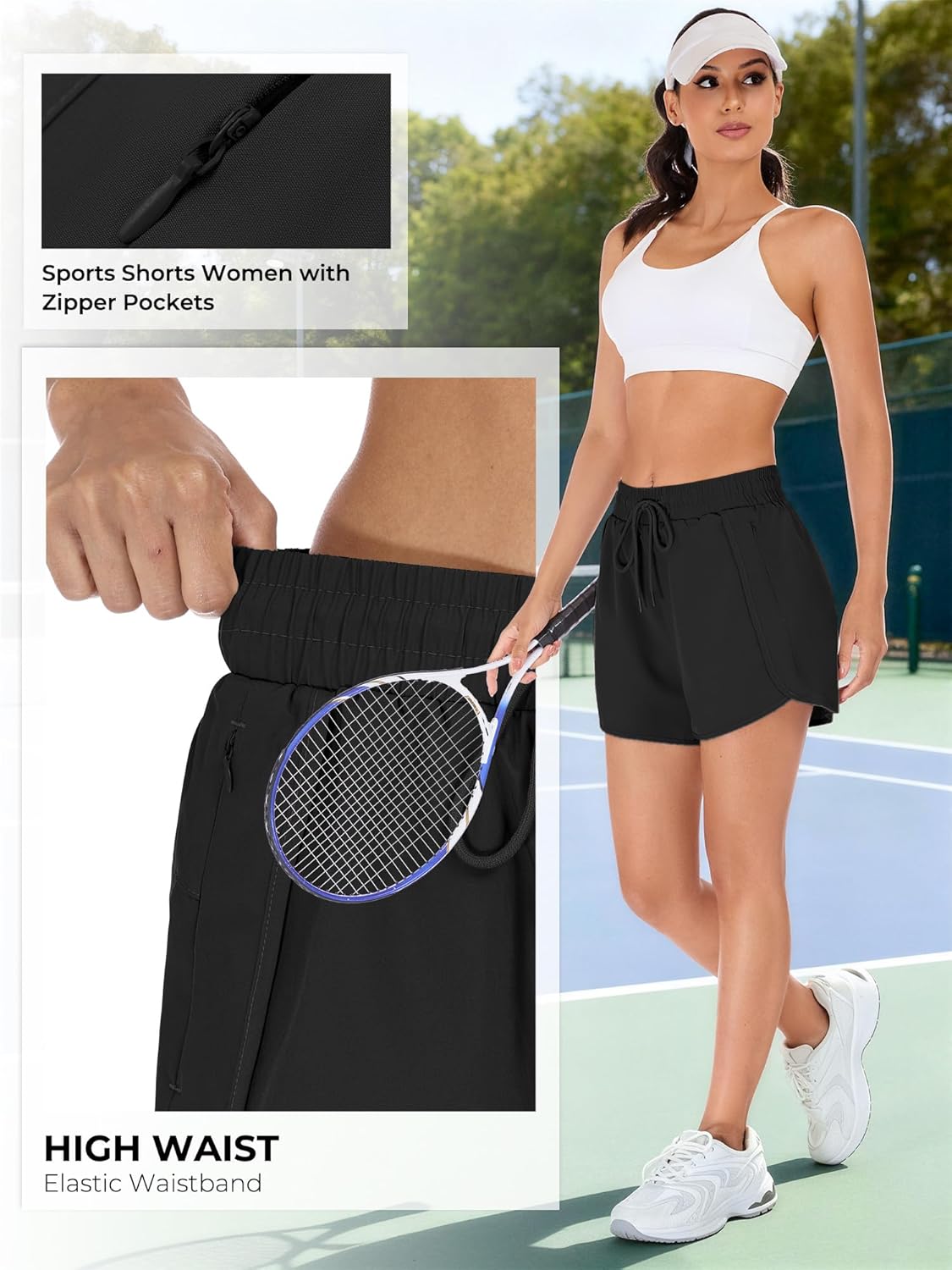 Thumbnail 4 de StylSense Women's 2 in 1 High Waist Quick Dry Running Shorts with Zip Pockets