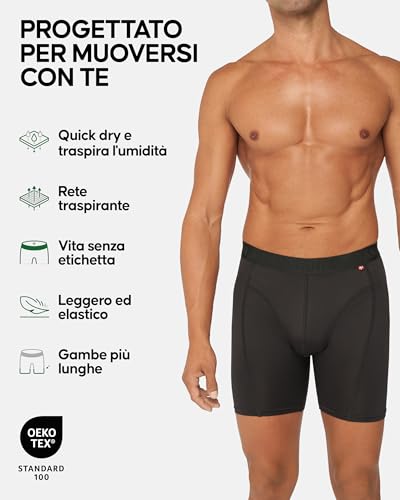 Detalle de DANISH ENDURANCE Boxer Uomo Sportivi 3 Paia Nero Gamba Lunga – Taglia L