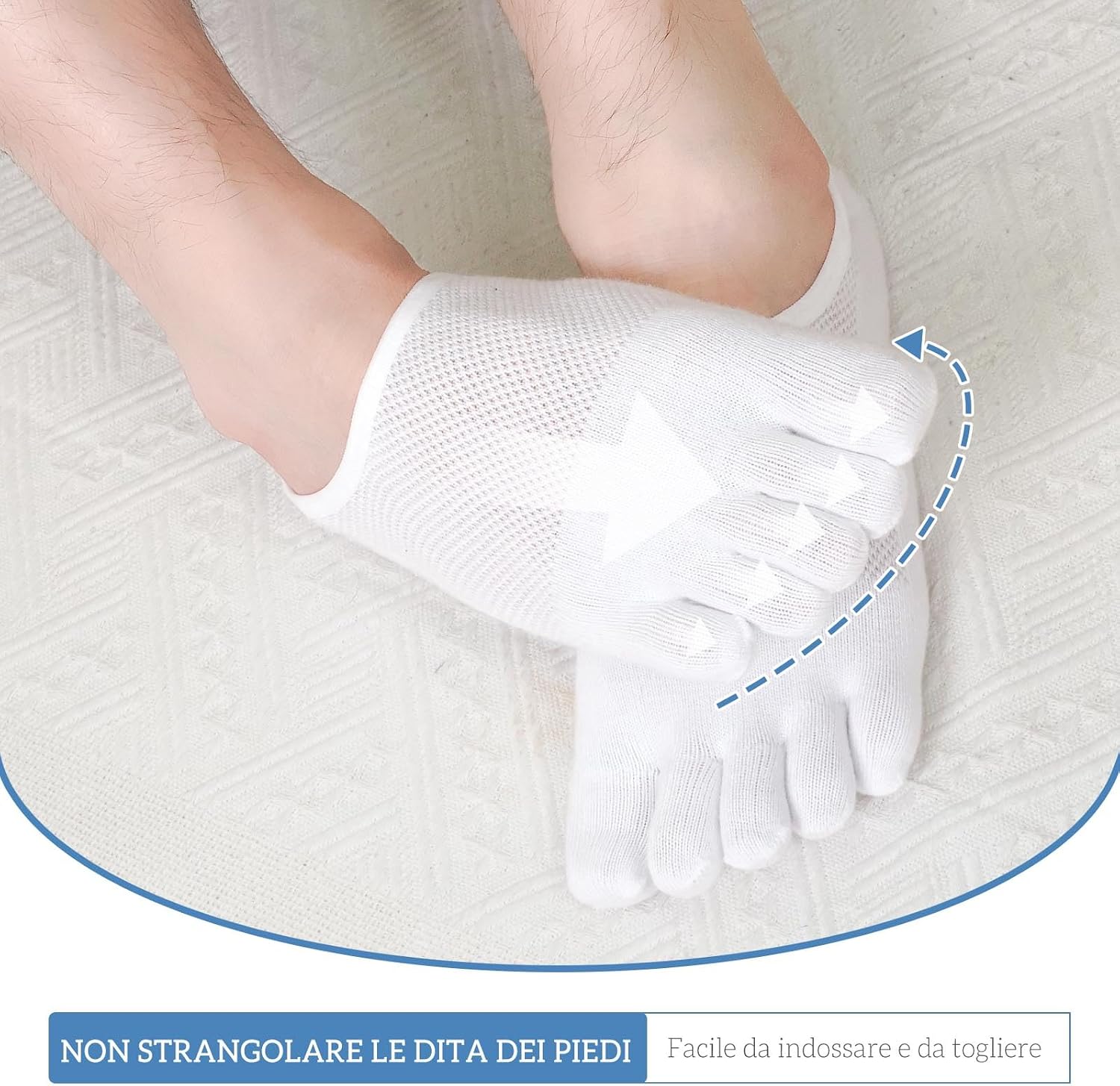 Detalle 2 de PUTUO Calzini Fantasmini con Dita da Uomo: 5 dita, cotone, invisibili e traspiranti (4 paia, taglie 39-46)