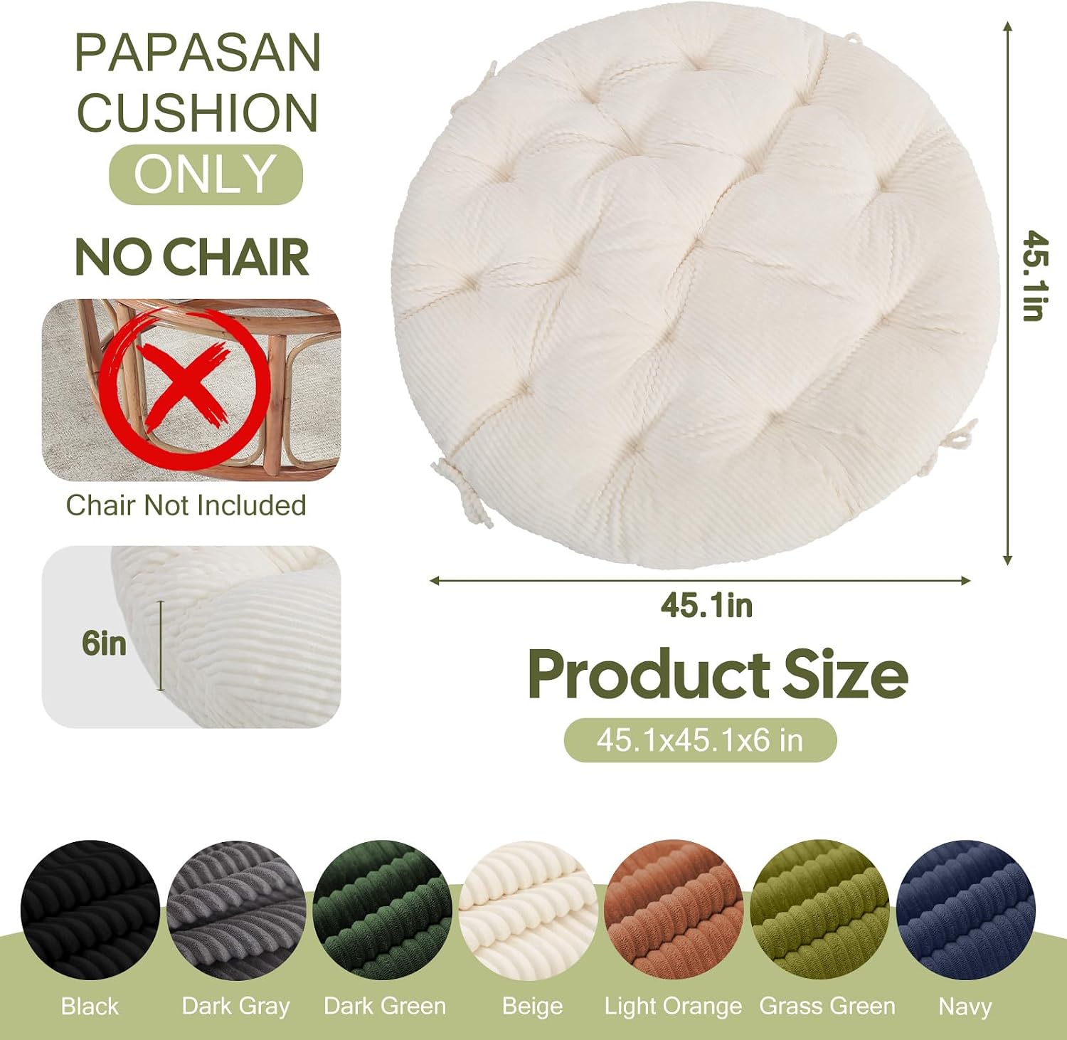 Detalle 2 de PRIMEPATIO Papasan Chair Cushion, 45 x 45 Inch