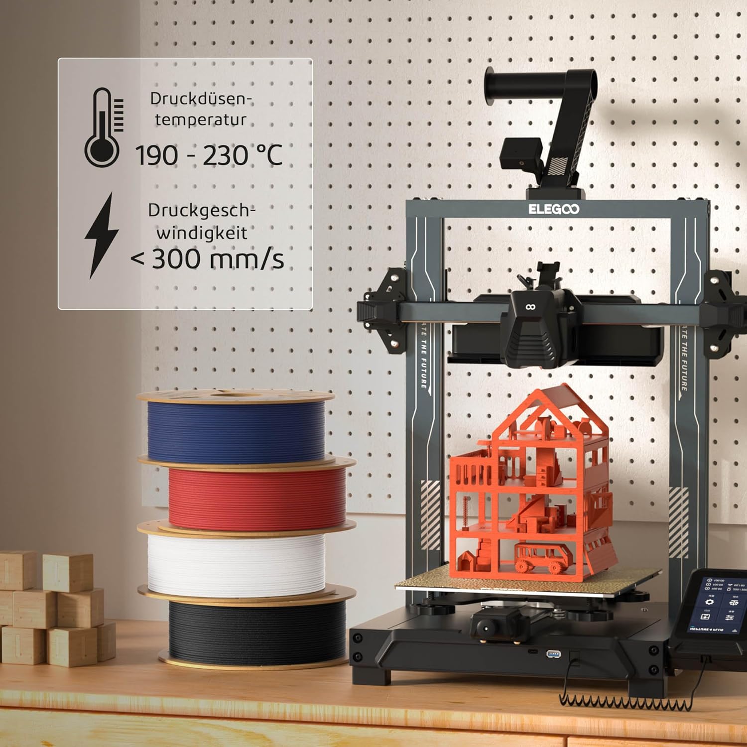 Detalle de ELEGOO Matte PLA Filament 4KG – Schwarz & Weiß, 1,75 mm, 4 Spulen zu je 1 kg