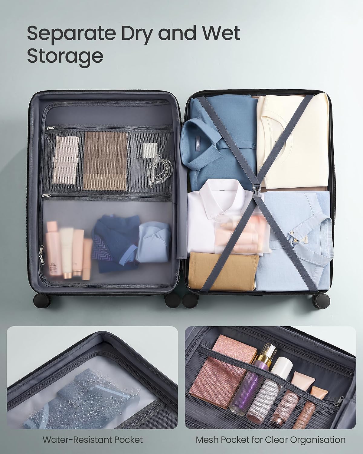 Thumbnail 6 de 28 Inch SONGMICS hard shell suitcase (TSA lock, 4 double spinner wheels, expandable) – Slate Teal RLP003C101
