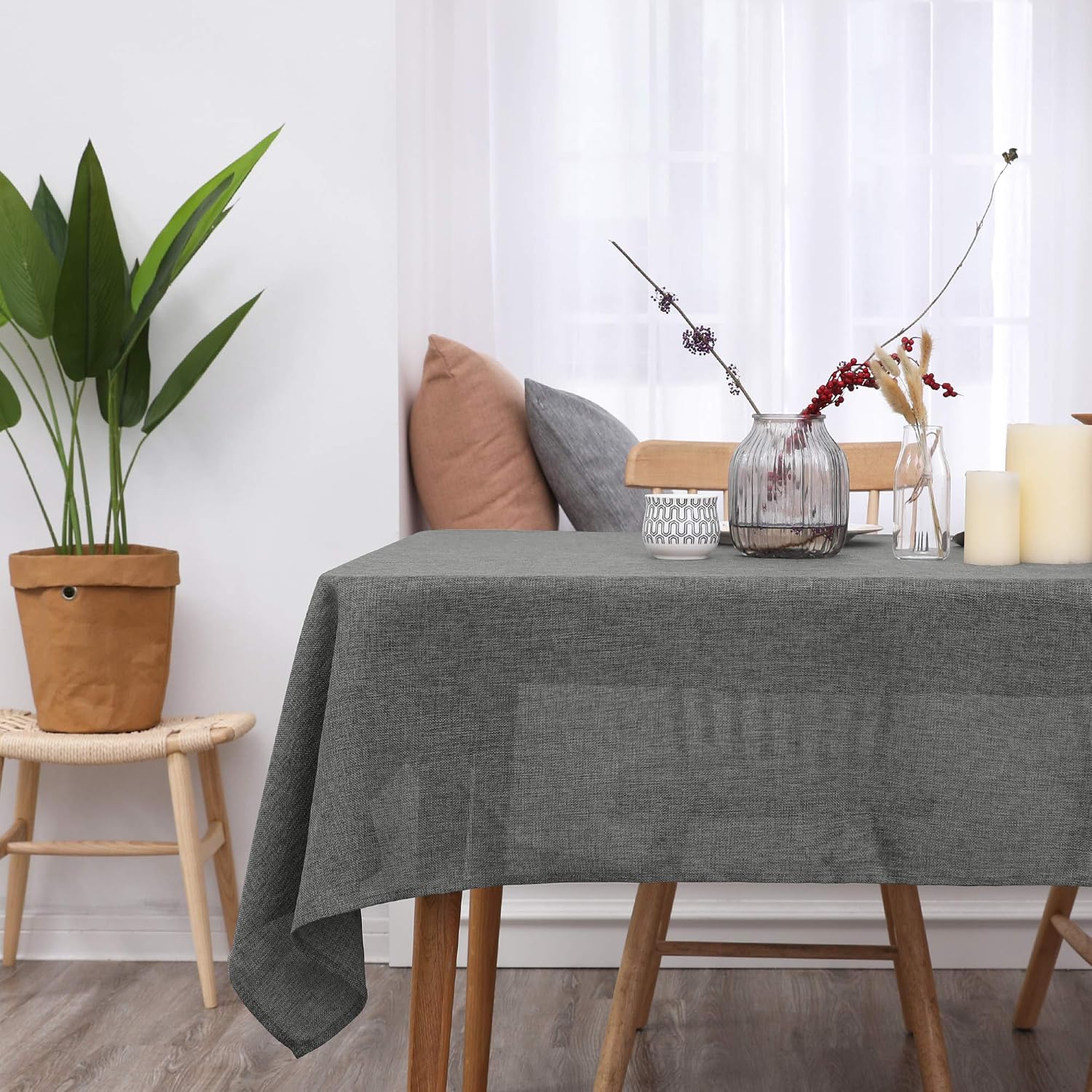 Thumbnail 1 de Deconovo Tovaglia Rettangolare in Finto Lino 132x229 cm Grigio Scuro – Elegante e Pratica per Tavolo Grande