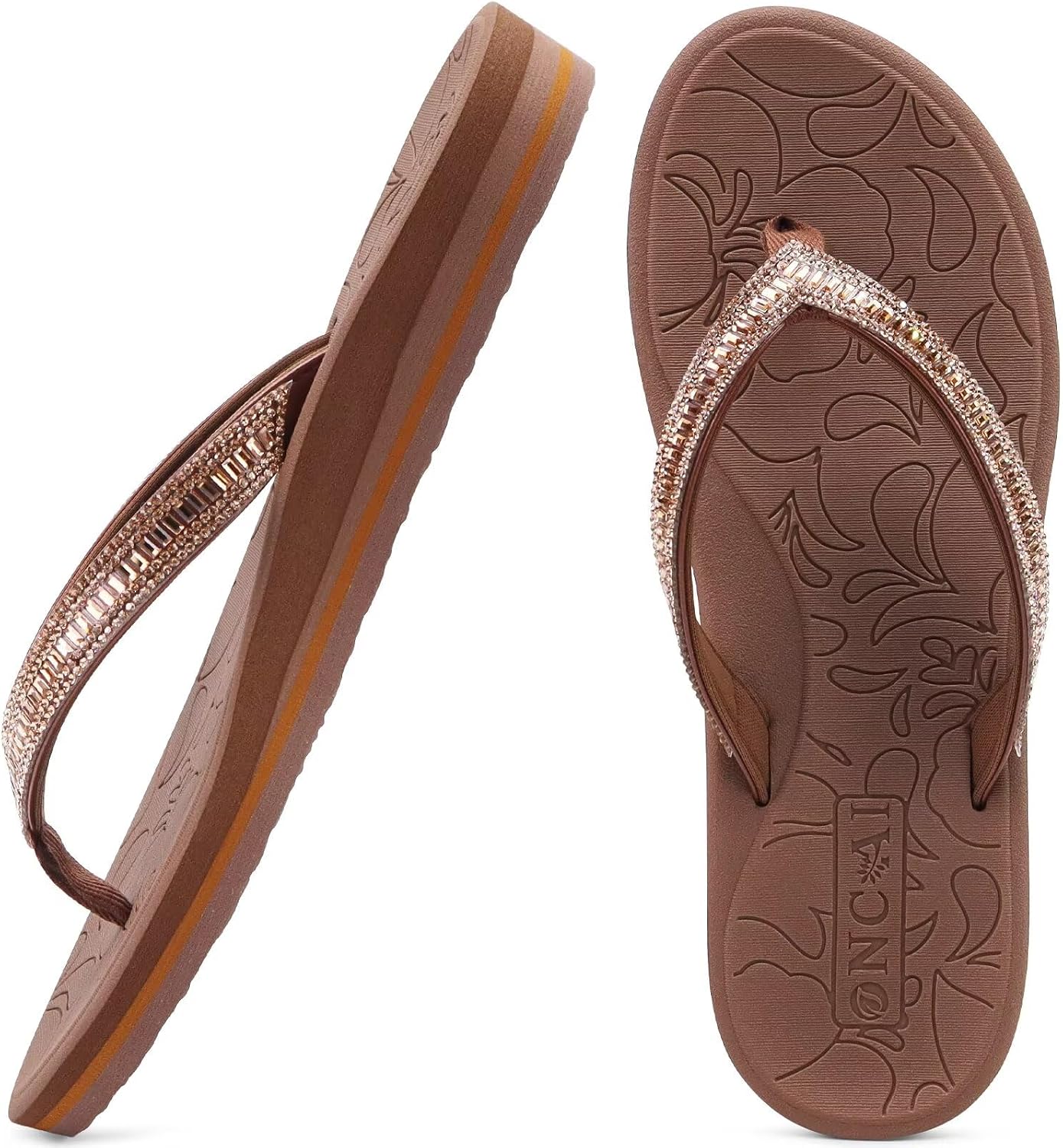 Detalle de ONCAI Damen Zehentrenner Flip Flops mit Glitter – Memory Foam, Anti‑Slip & Orthopädie‑Unterstützung, Größe 36–43 EU