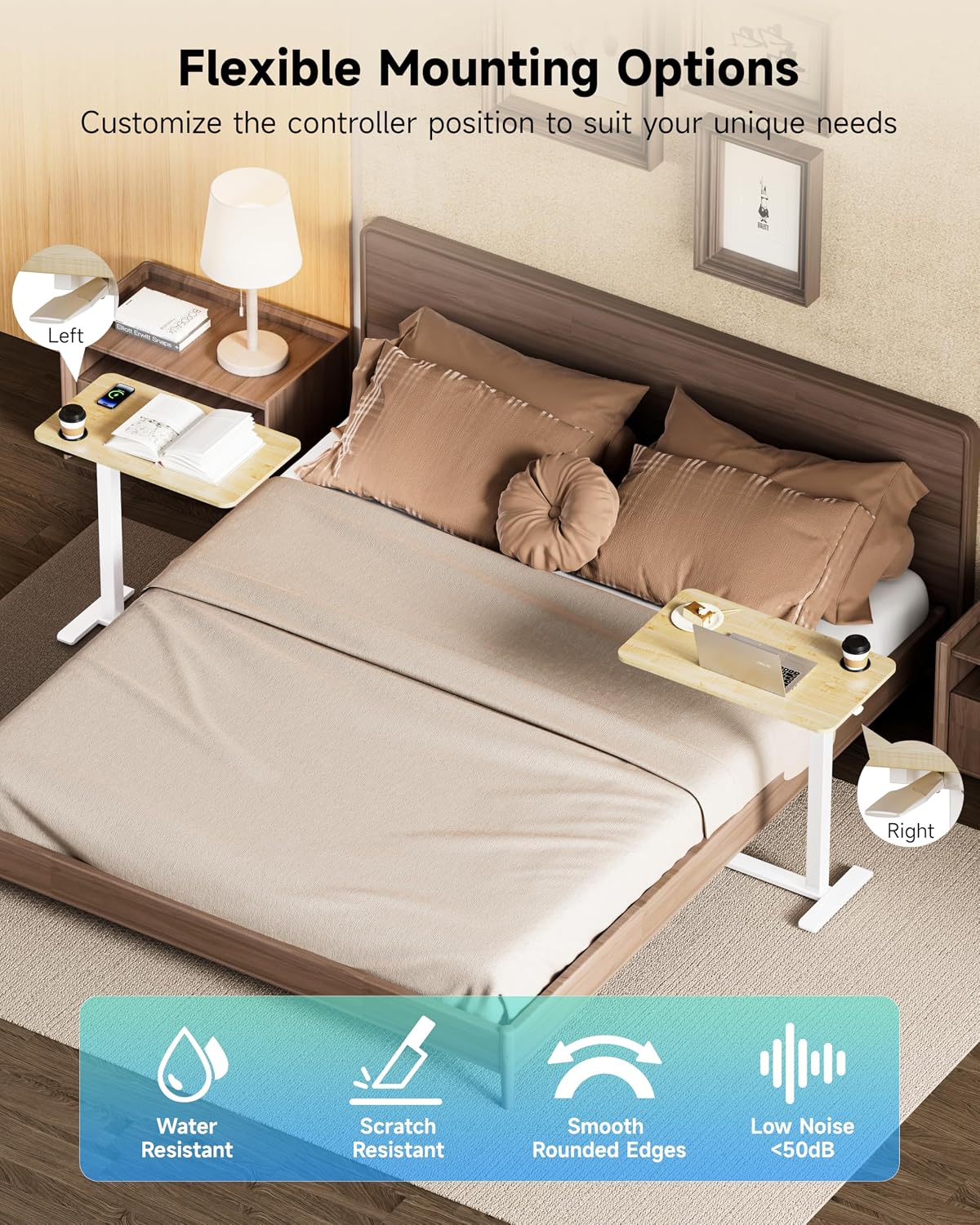 Detalle 2 de BIZUM DM5050W2716MO Adjustable Bedside Table, Maple Top, Pneumatic Lift