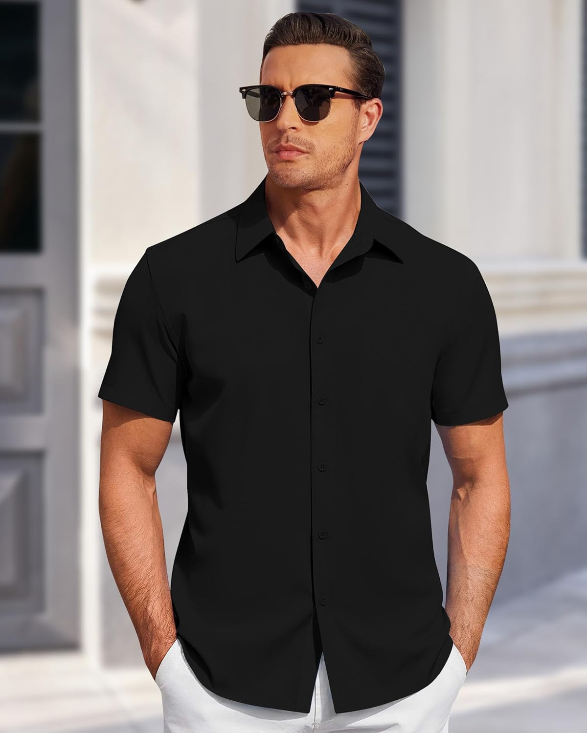 Thumbnail 1 de J.VER Herren Kurzarm Businesshemd Regular Fit „Button Down“ mit Stretch – Sommer- & Freizeithemden