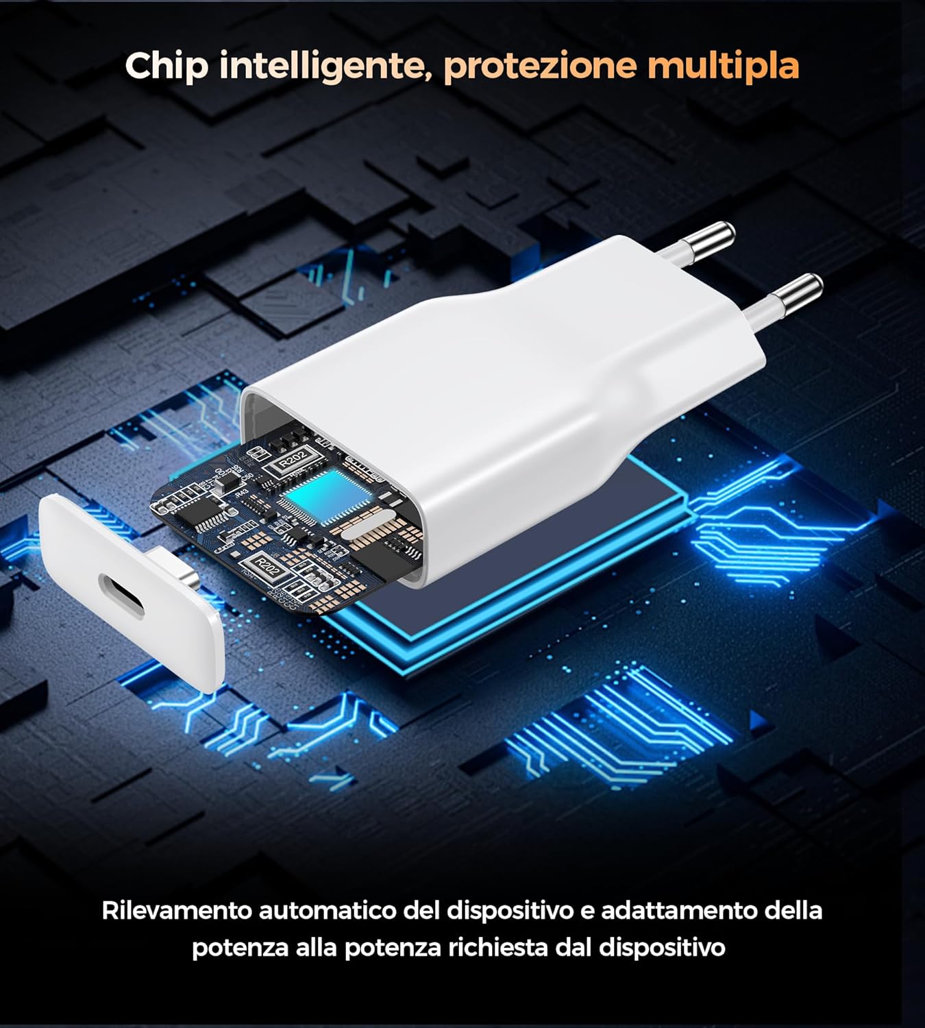 Thumbnail 3 de DEESOOCO caricatore piatto USB‑C da 20 W con cavo da 2 metri e spina USB‑A