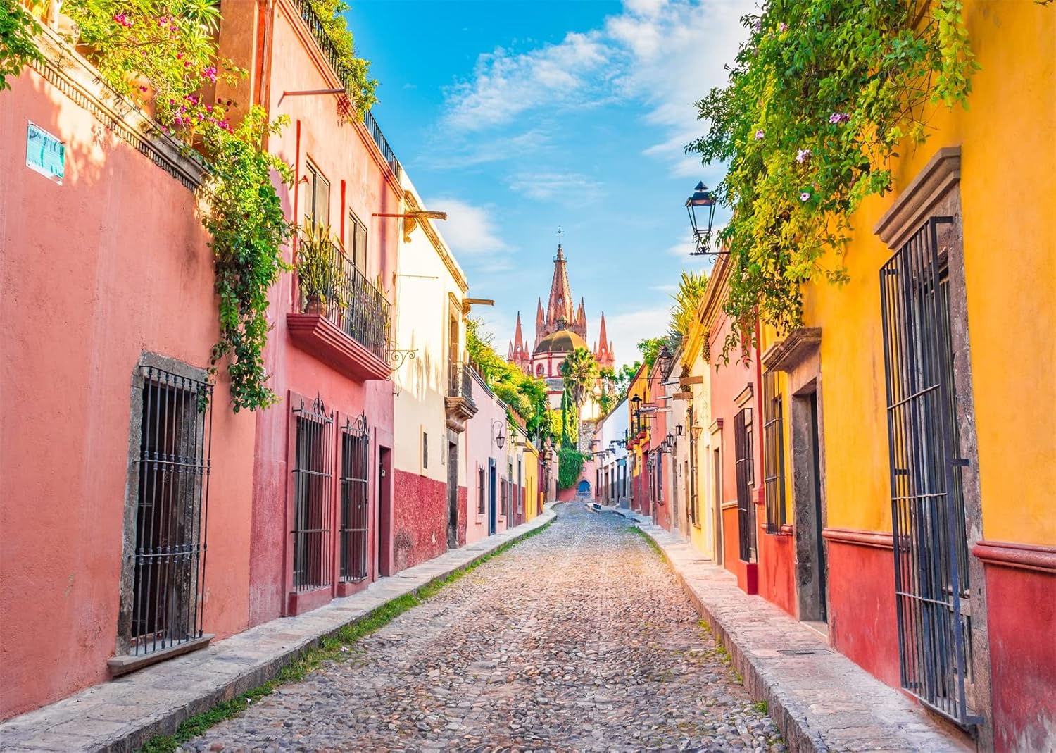 Detalle de BELECO 2.1x1.5m Fabric Mexico Town Street Backdrop for Photography — Colourful San Miguel de Allende Setting