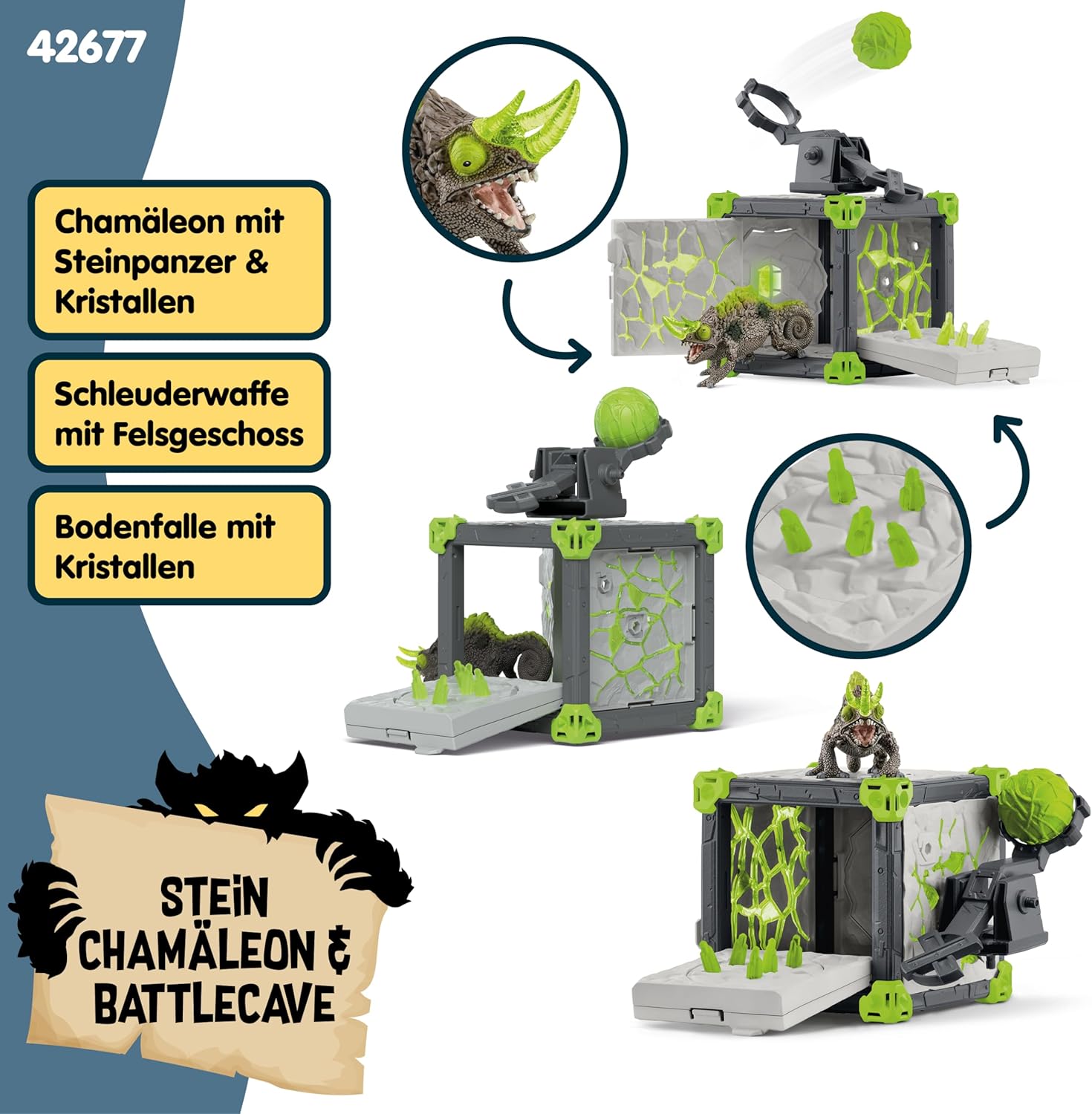 Detalle 1 de SchLEICH Eldrador Creatures BattleCave Steinchamäleon 42677 34 Teile