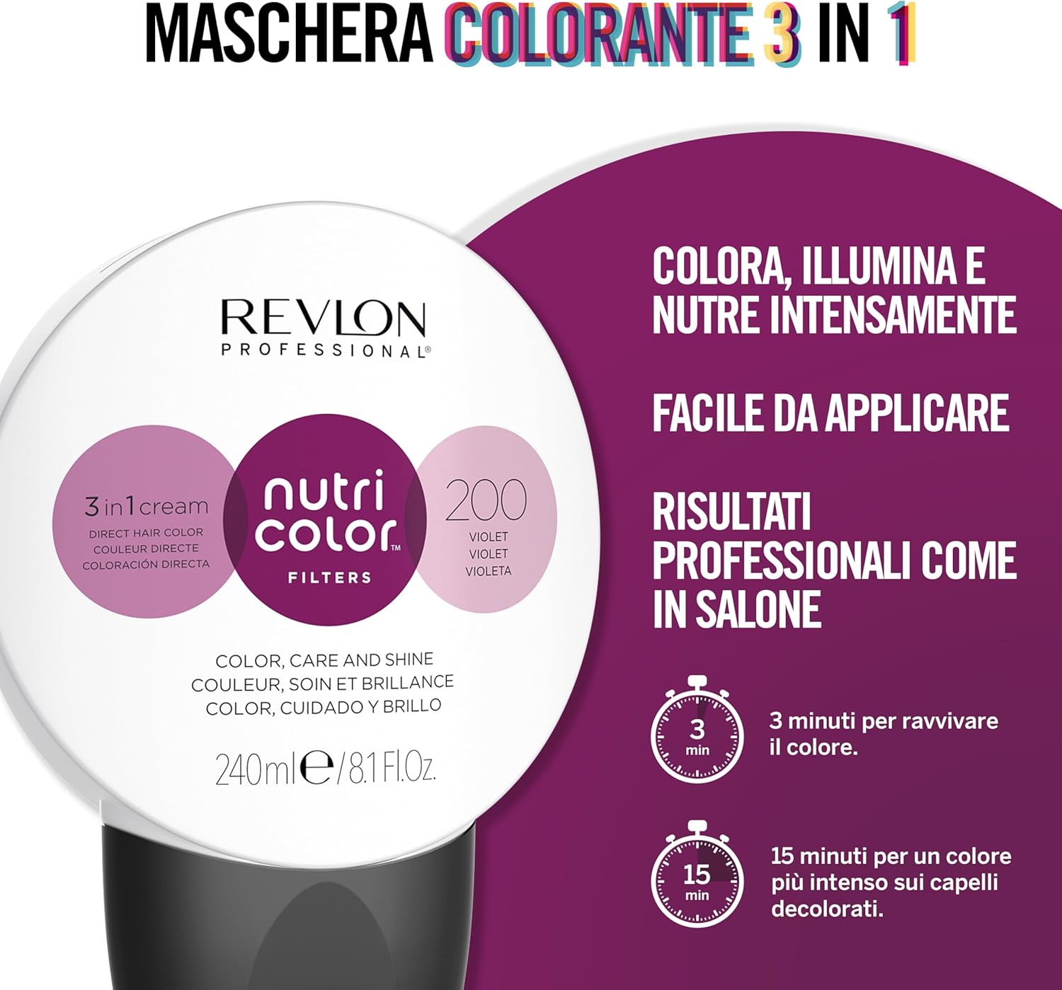 Thumbnail 1 de Revlon Professional Nutri Color Filters 3 in 1 - Maschera Colorante Viola 200 (240 ml)