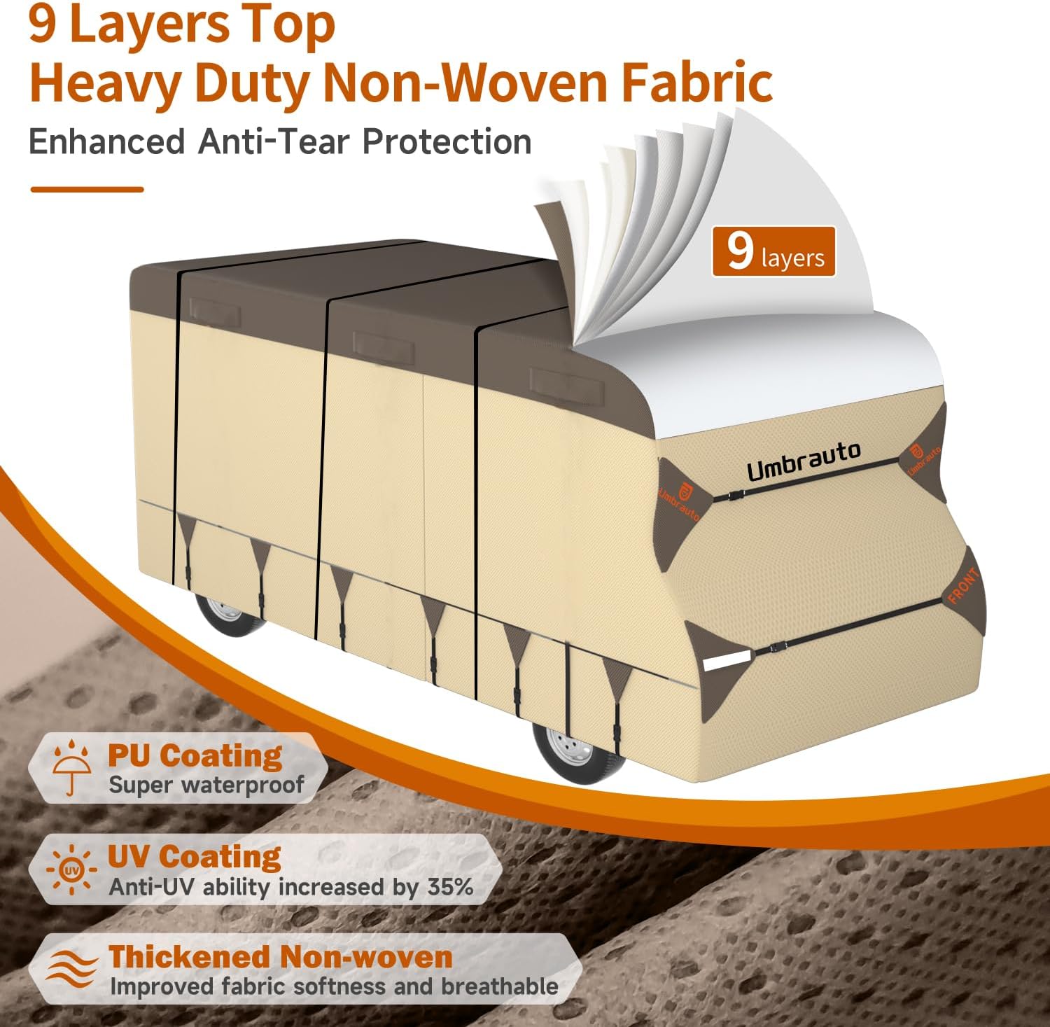 Thumbnail 1 de Umbrauto Class C RV Cover 26'–29' with 9-Layer Top, Windproof & Breathable Design