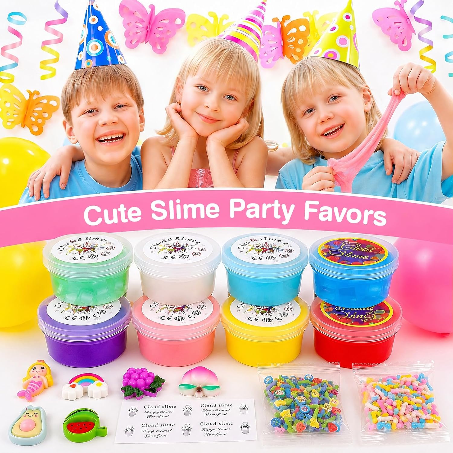 Detalle de 8-Piece Slime Kit: 6 Cloud Slimes & 2 Crystal Clear Slimes with Charms