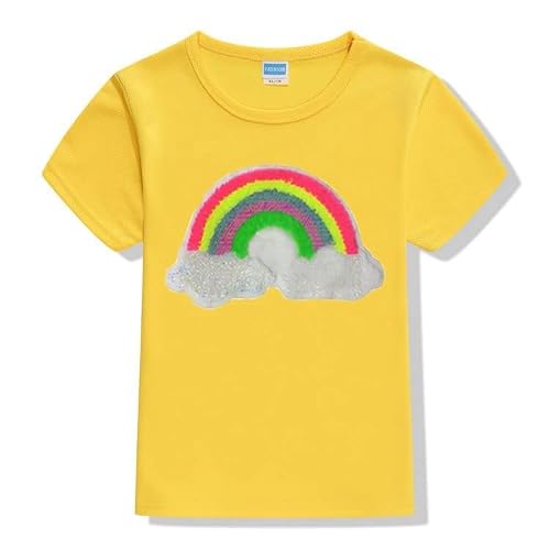 Detalle de Hemasa Rainbow Sequins Patch Girls Colour T Shirt (5-6 Years, Yellow)