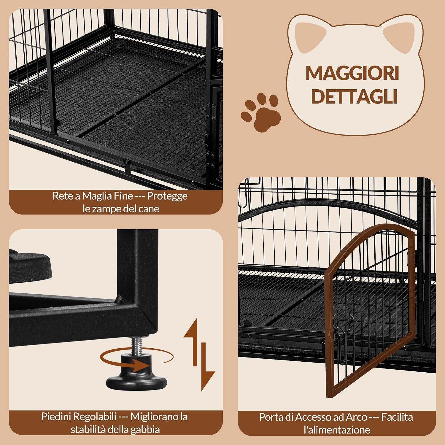 Thumbnail 6 de Fobyfurny Hochbelastbarer XL Hundekäfig – 107 x 70 x 75 cm, 4-Türig, Metall-Gitterbox mit Bodenschale