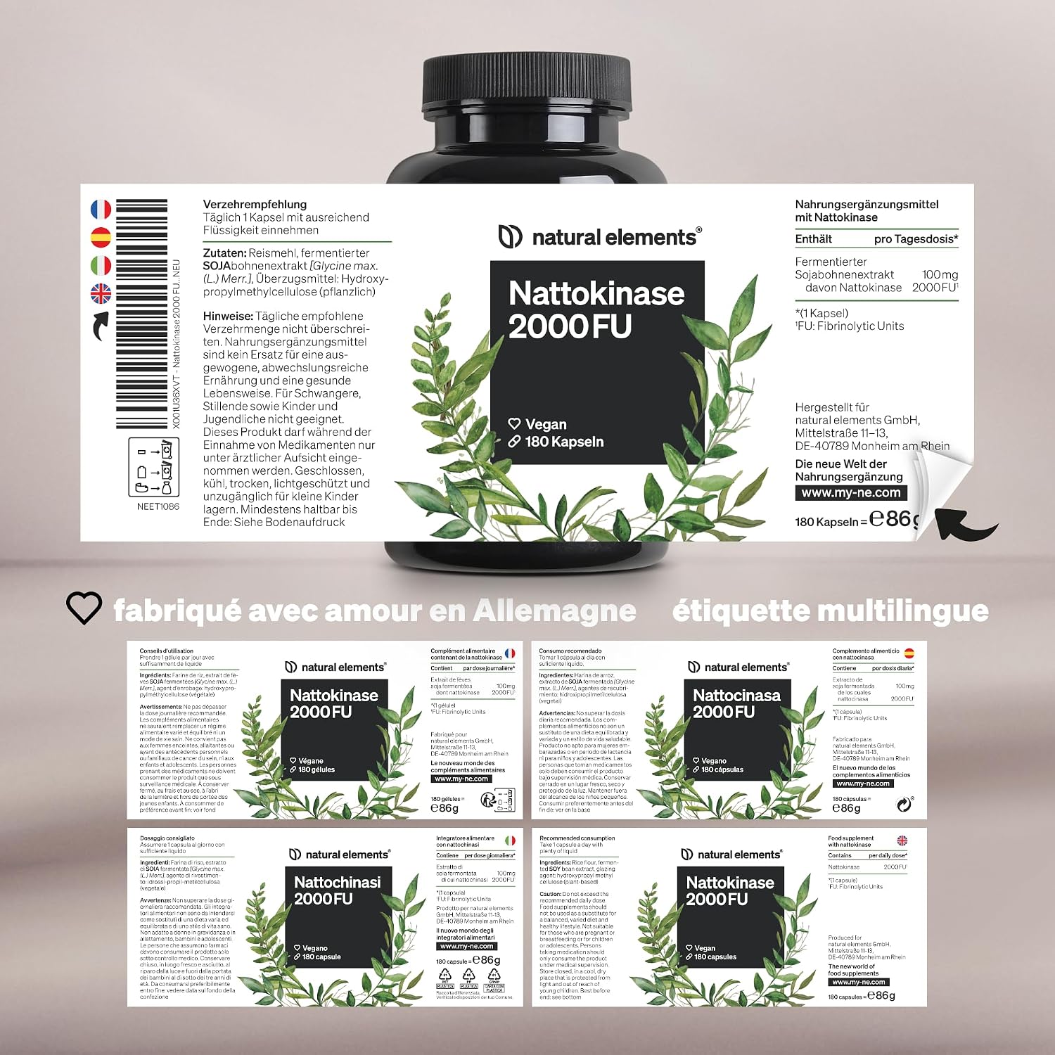 Detalle de Nattokinase 100 mg – 180 gélules (20 000 FU/g) d’origine natto, véganes, sans OGM