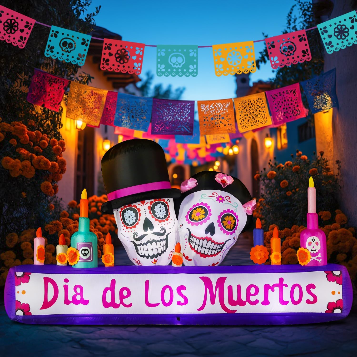 Detalle de DomKom Sugar Skulls Altar 8FT Inflatable Halloween Decoration with LEDs