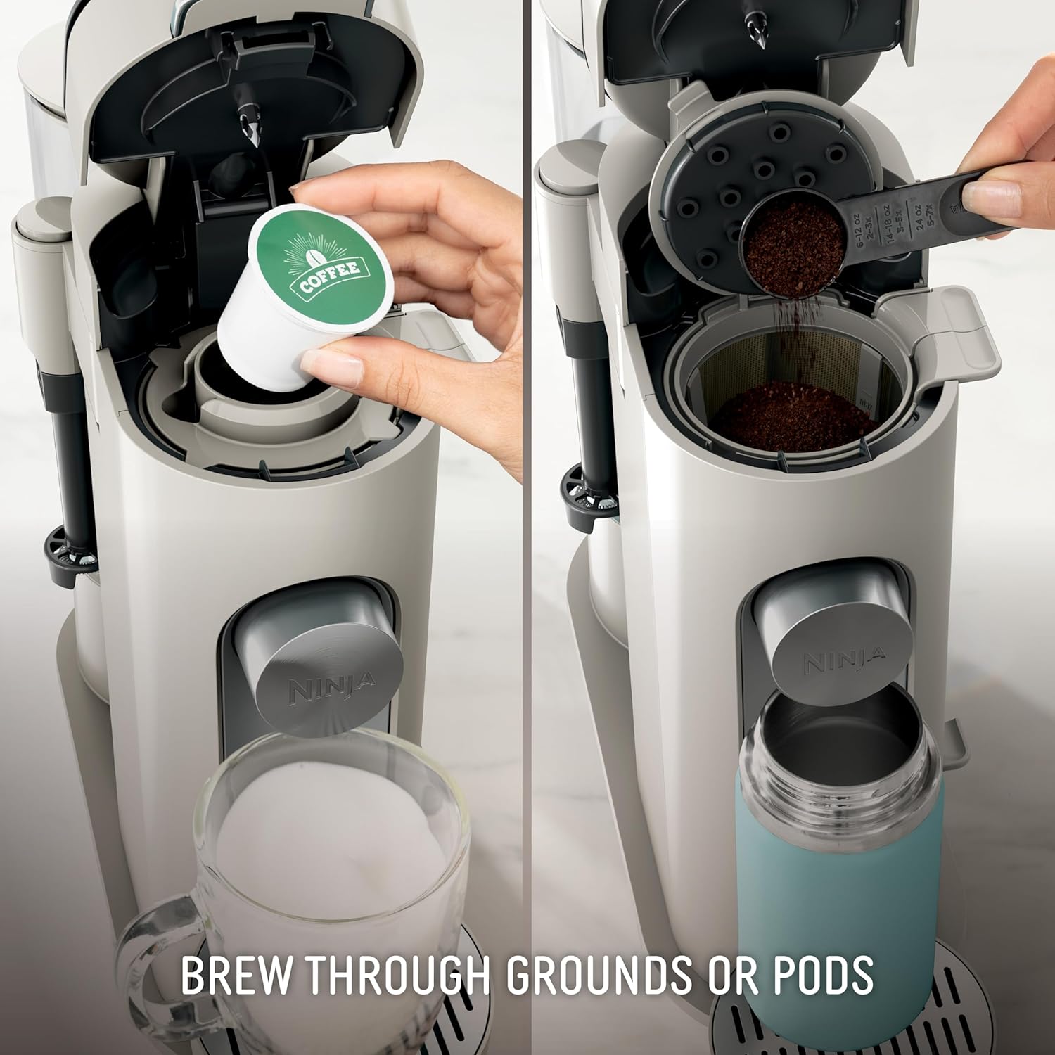 Detalle de Ninja Pod & Grounds: Compact Single-Serve Coffee Maker with Built-In Frother
